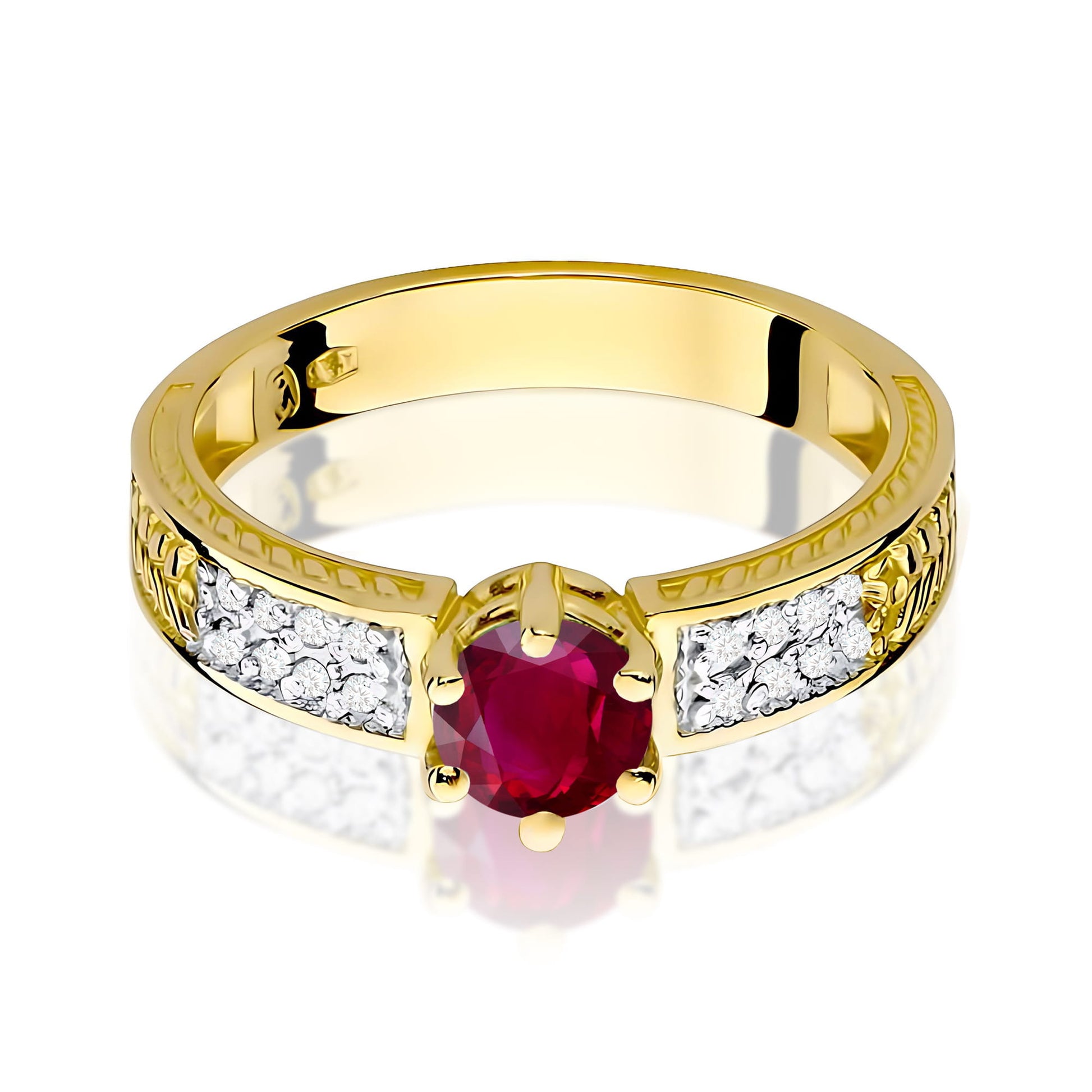 Inel Aur 9K cu Rubin 0.60 ct si Diamante Naturale 0.08 ct