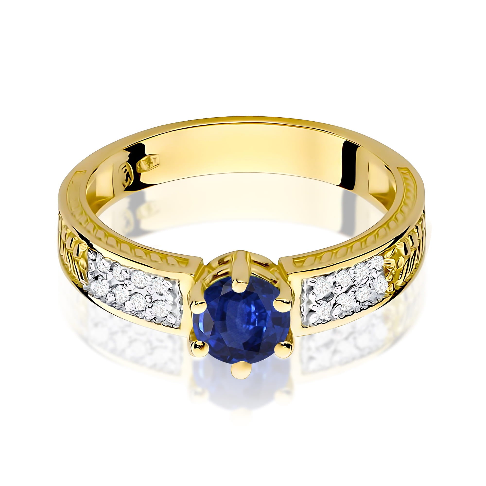 Inel Aur 9K cu Safir 0.50 ct si Diamante Naturale 0.08 ct