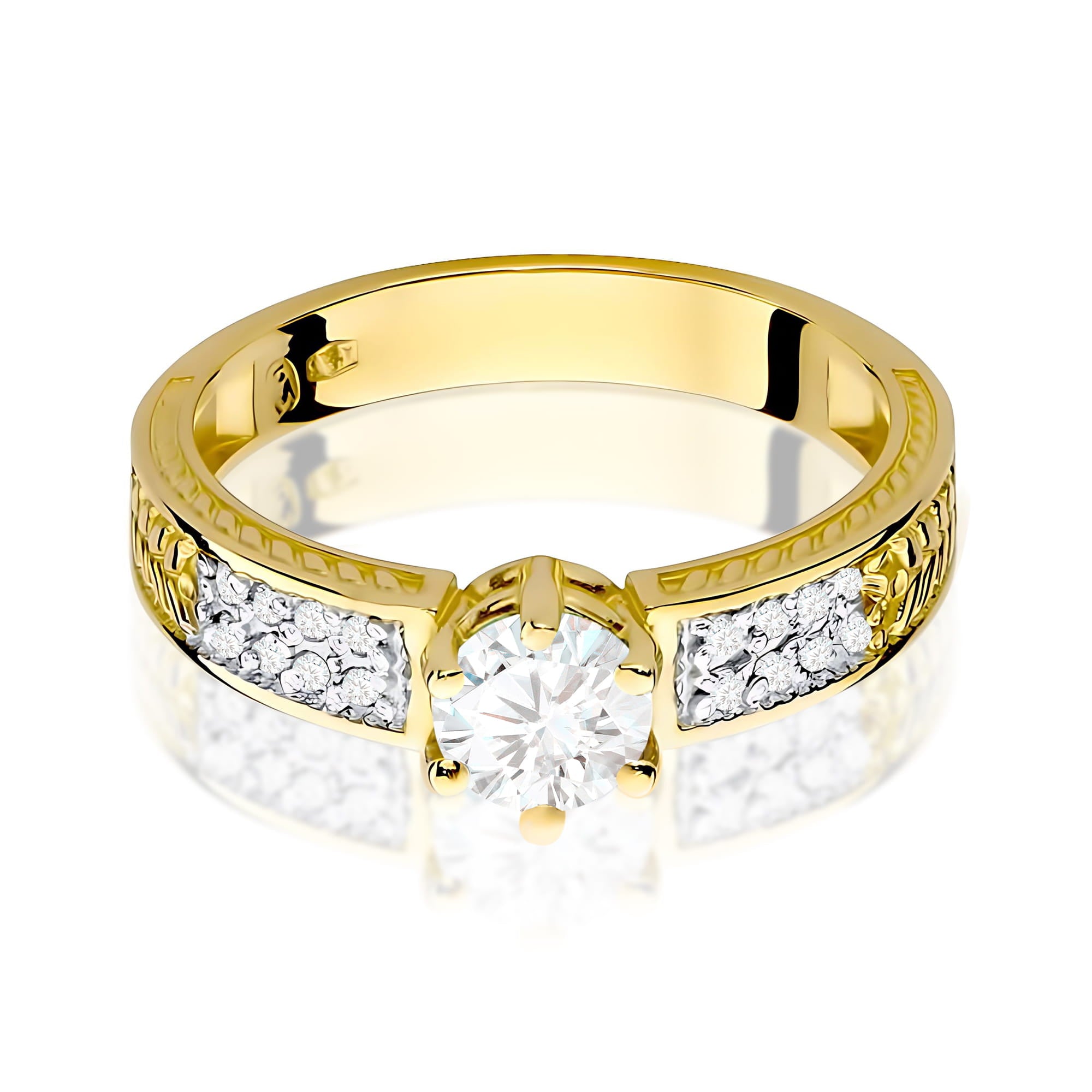 Inel Aur 9K cu Safir Alb 0.60 ct si Diamante Naturale 0.08 ct