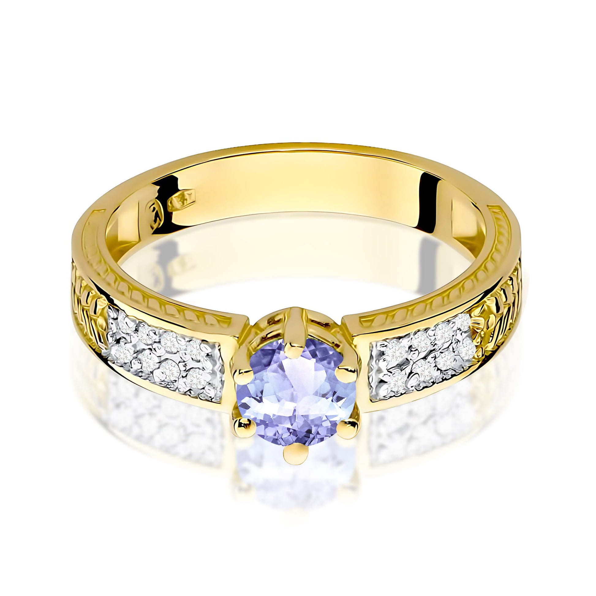 Inel Aur 9K cu Tanzanit 0.50 ct si Diamante Naturale 0.08 ct