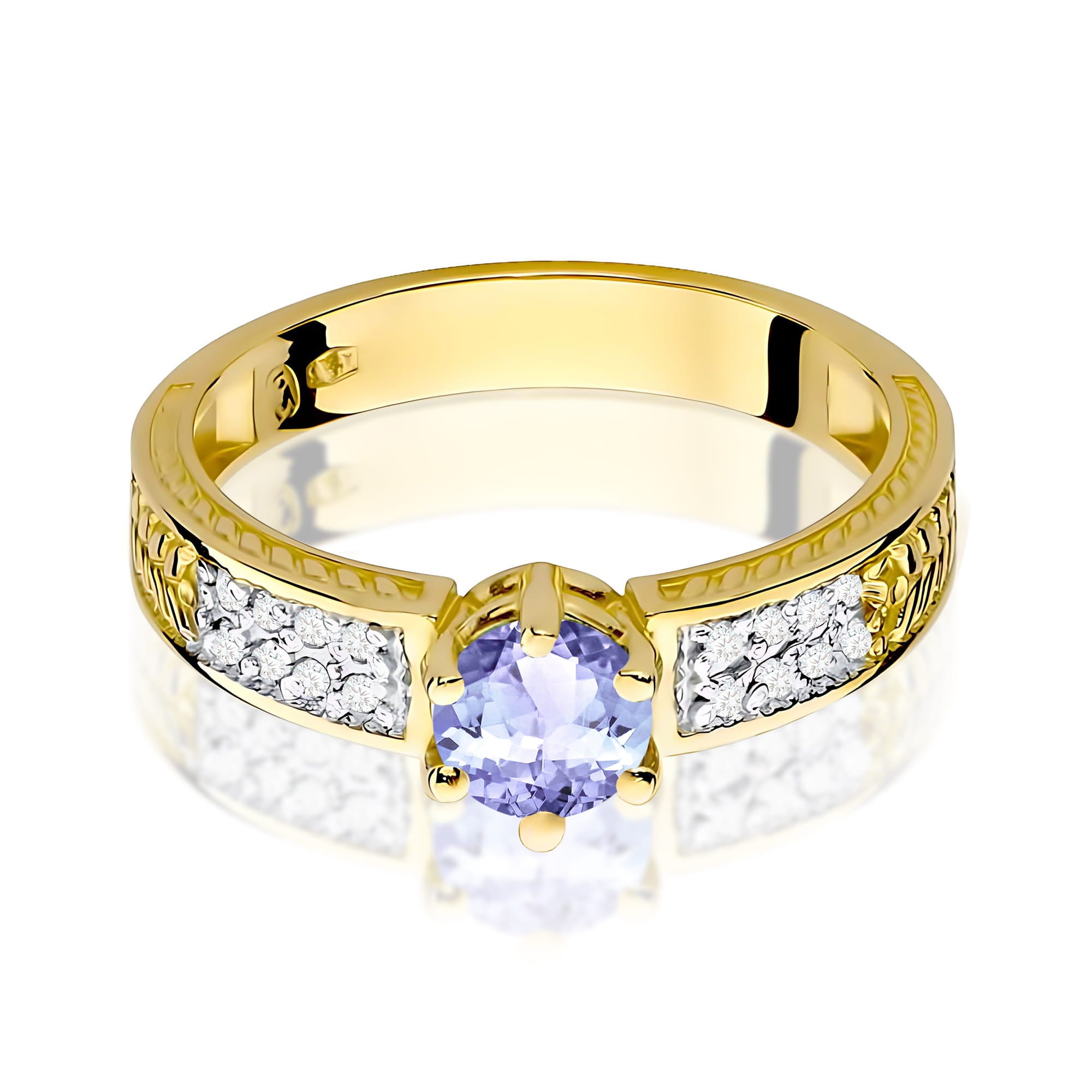 Inel Aur 9K cu Tanzanit 0.50 ct si Diamante Naturale 0.08 ct
