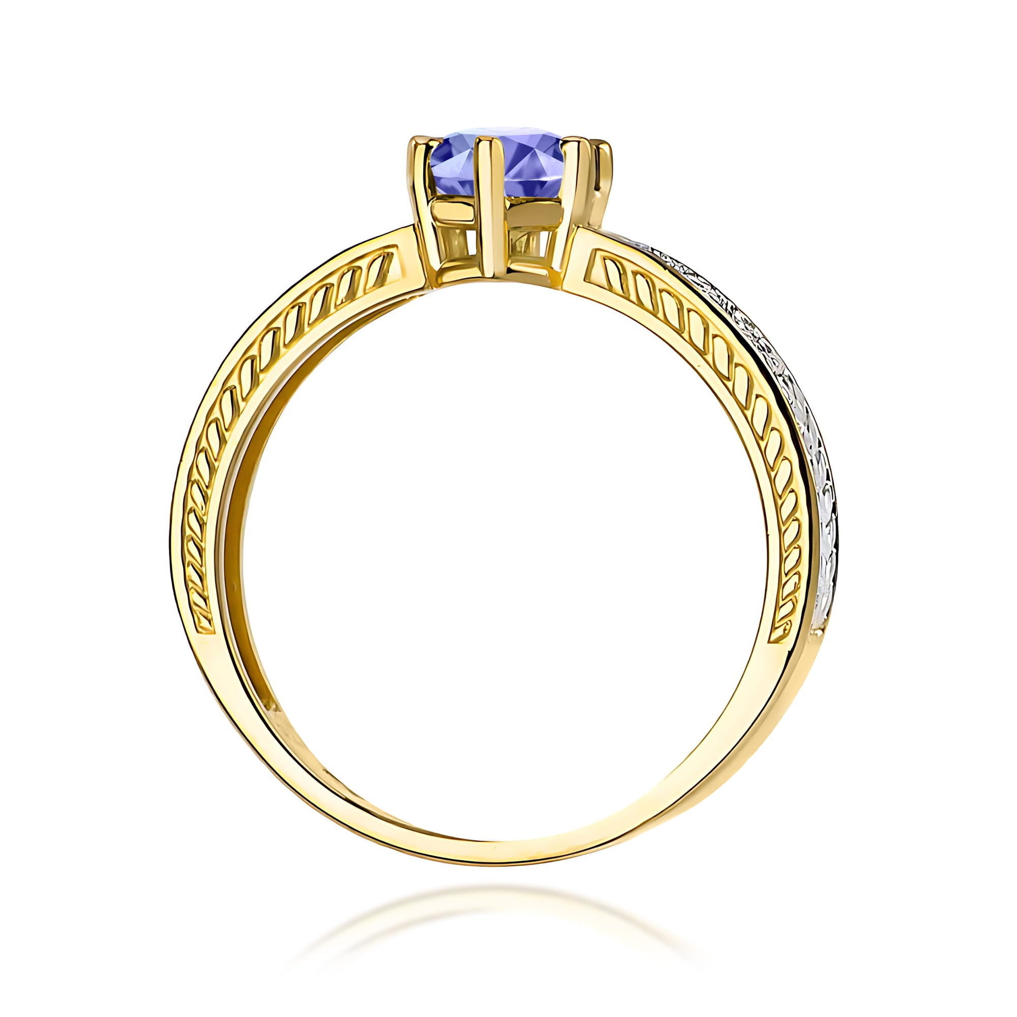 Inel Aur 9K cu Tanzanit 0.50 ct si Diamante Naturale 0.08 ct