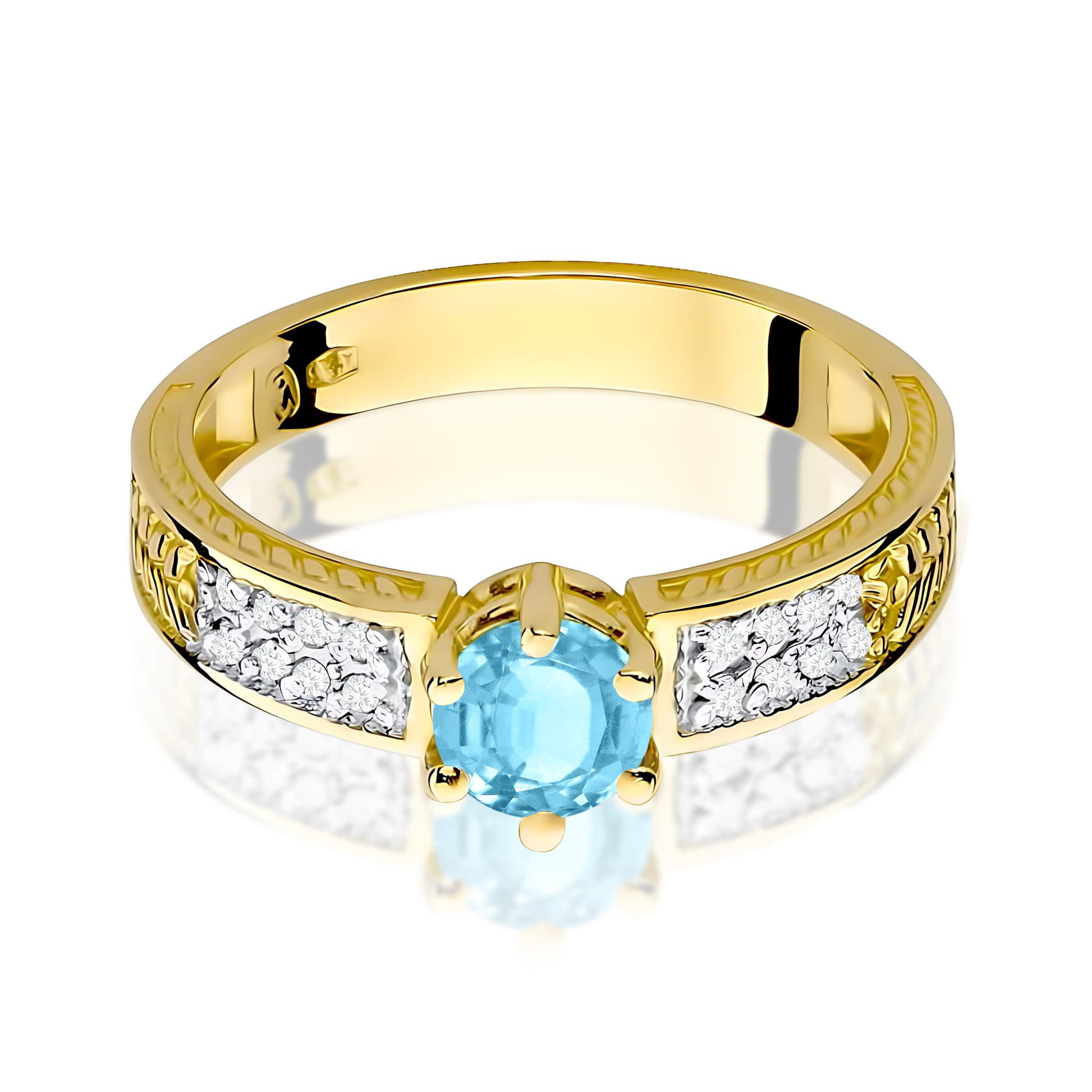 Inel Aur 9K cu Topaz Swiss 0.50 ct si Diamante Naturale 0.08 ct