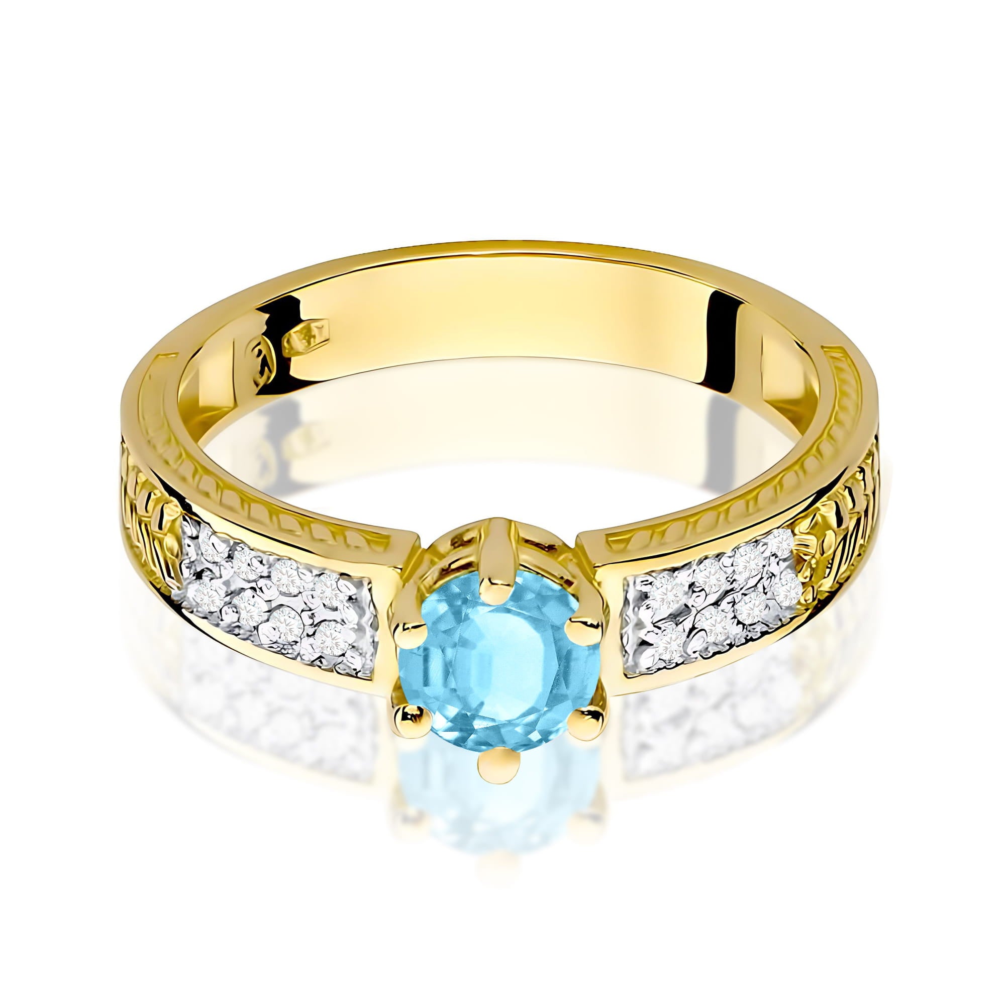 Inel Aur 9K cu Topaz Swiss 0.50 ct si Diamante Naturale 0.08 ct