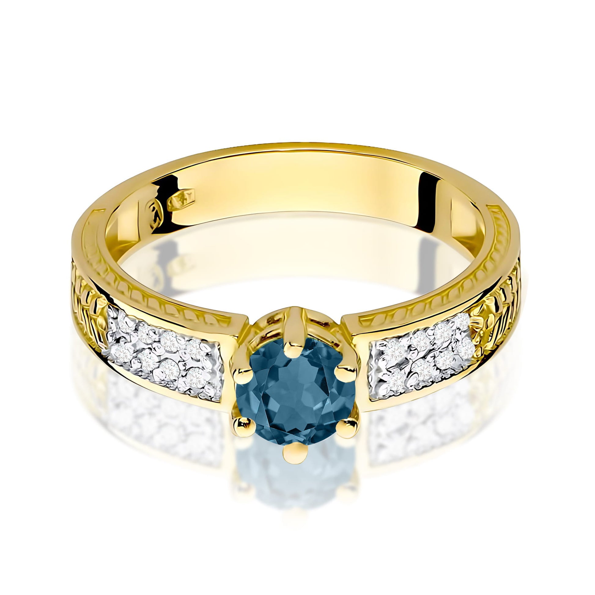 Inel Aur 9K cu Topaz London Blue 0.50 ct si Diamante Naturale 0.08 ct