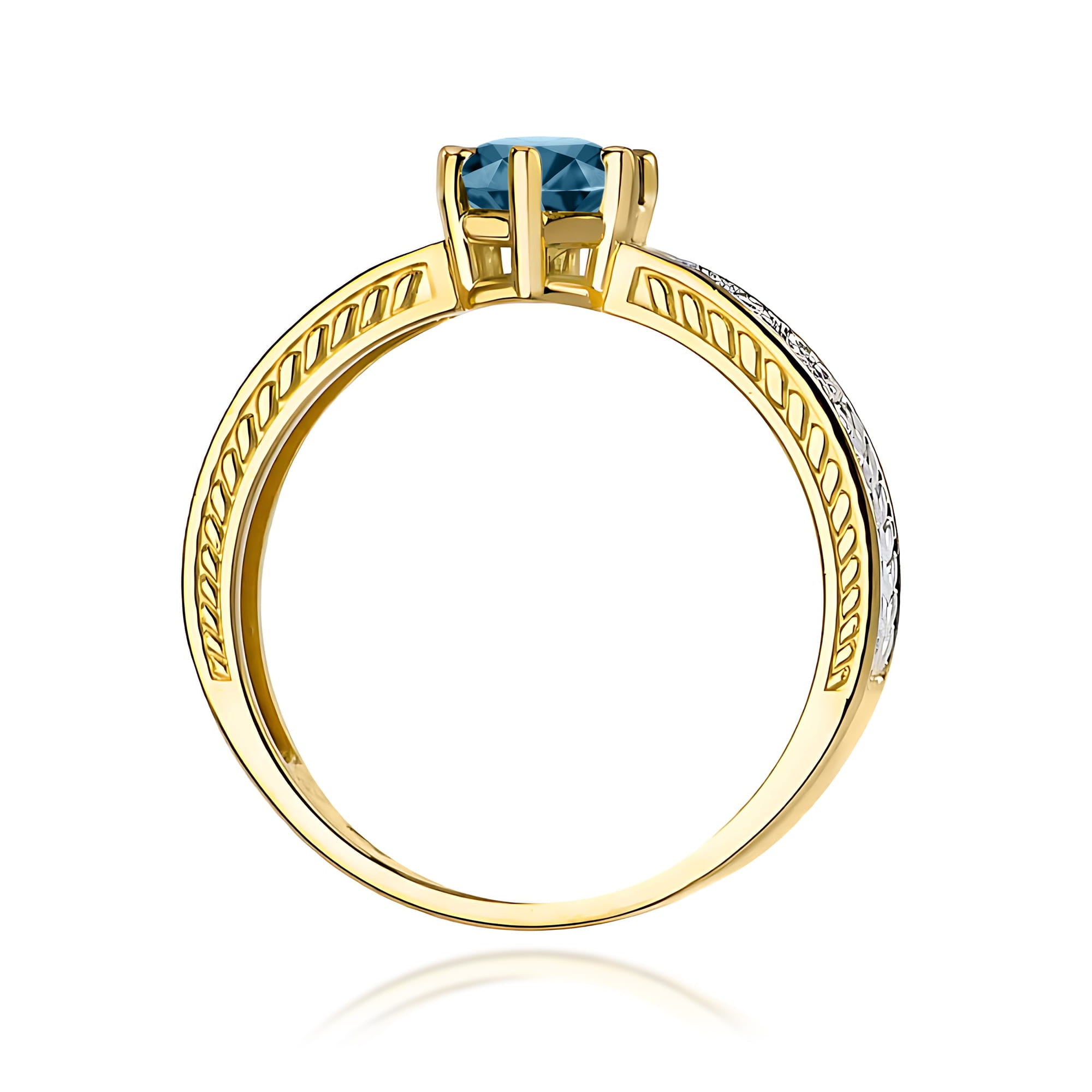 Inel Aur 9K cu Topaz London Blue 0.50 ct si Diamante Naturale 0.08 ct