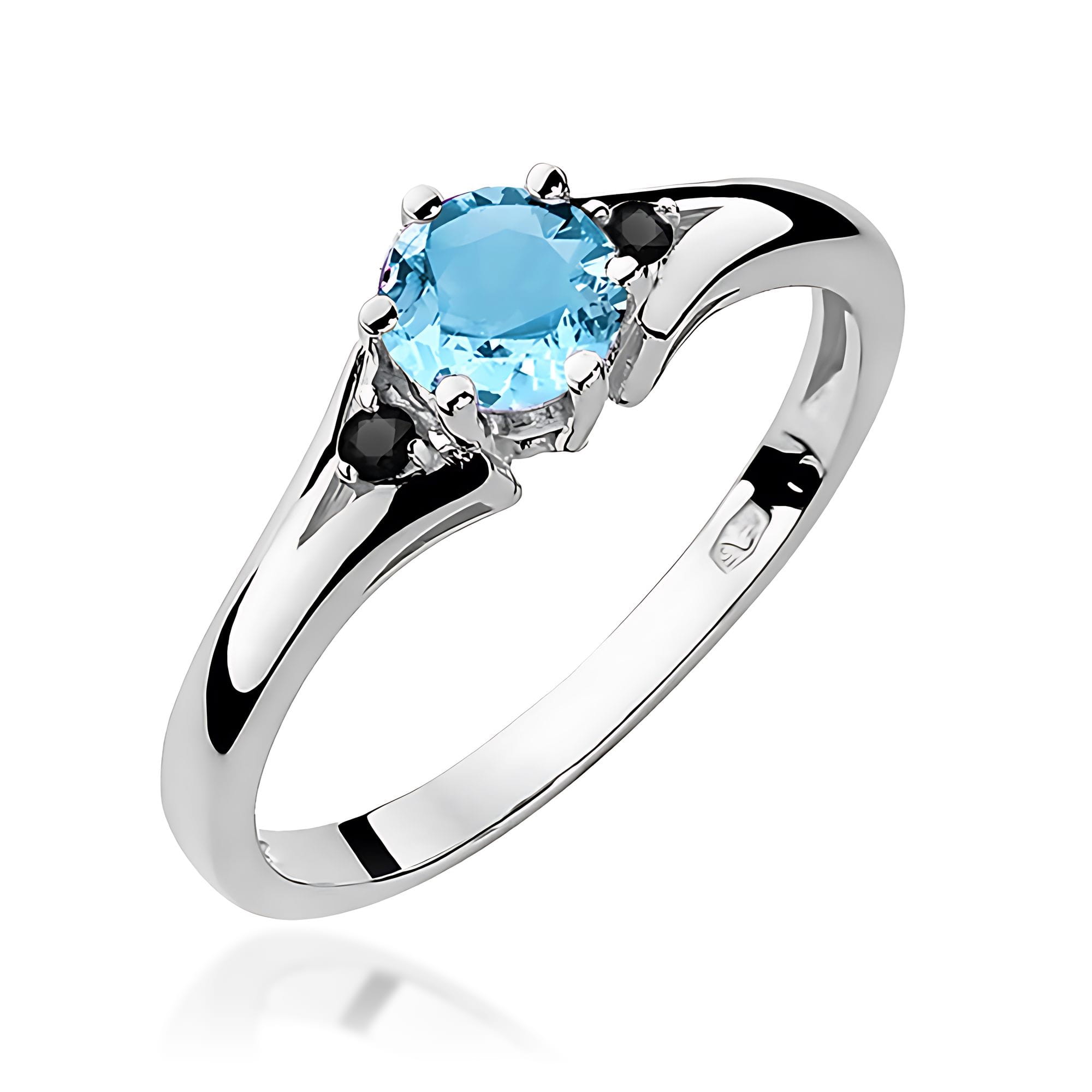 Inel Aur 14k cu Topaz Albastru 0.50 ct si  Diamante Negre 0.029 ct