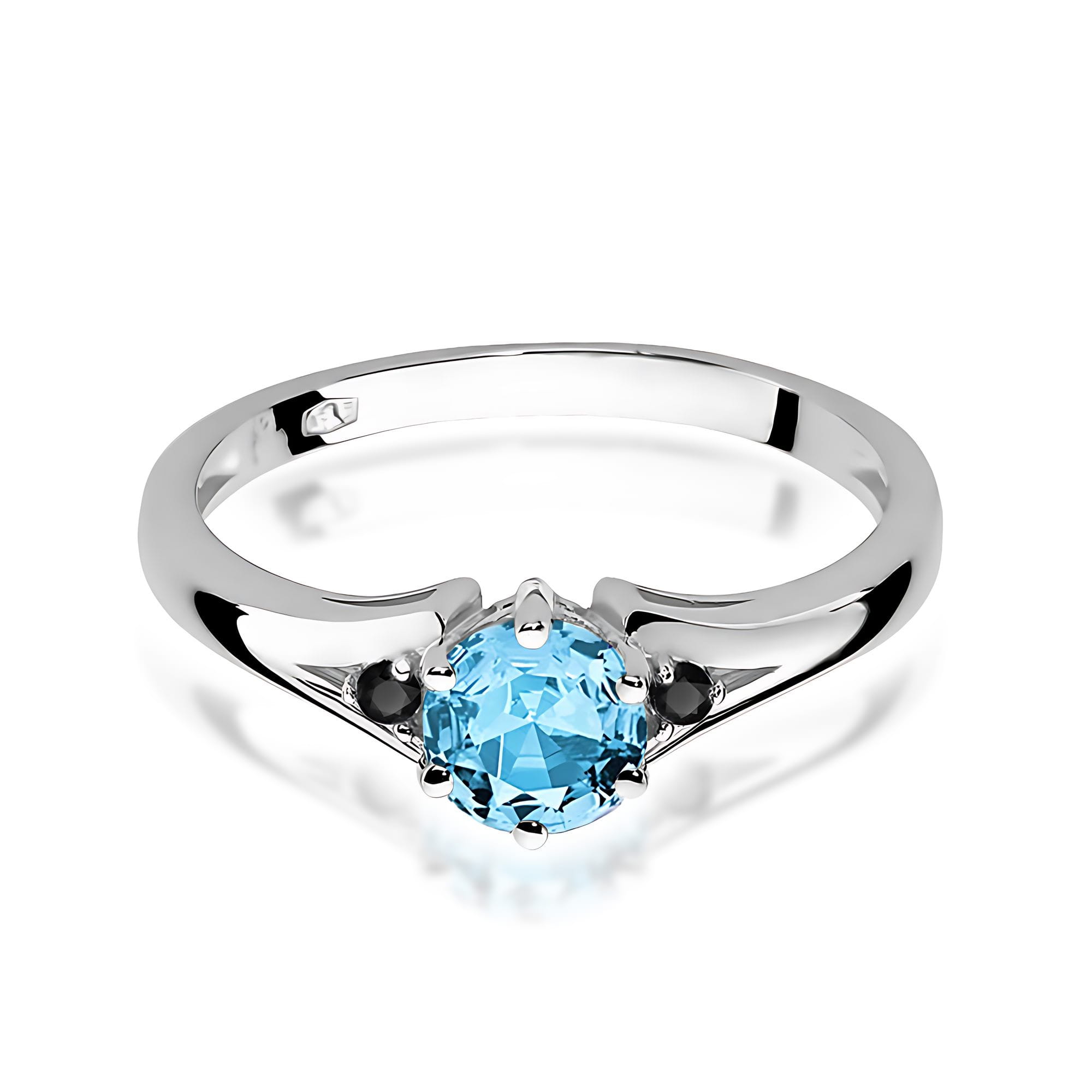 Inel Aur 14k cu Topaz Albastru 0.50 ct si  Diamante Negre 0.029 ct