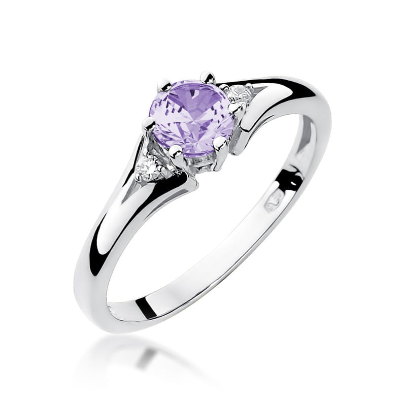 Inel Aur 9K cu Ametist 0.50 ct si Diamante Naturale 0.03 ct