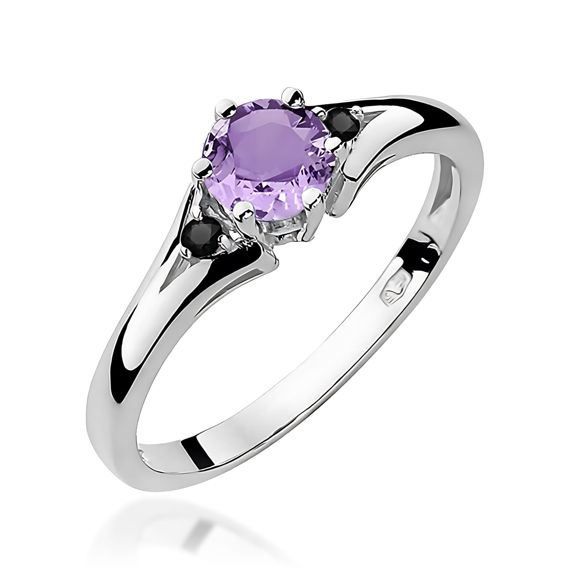 Inel Aur 9K cu Ametist 0.50 ct si Diamante Naturale Negre 0.03 ct