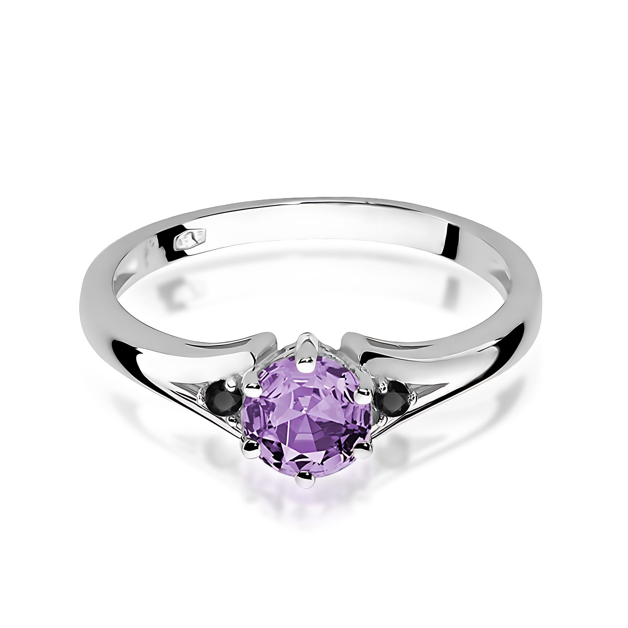 Inel Aur 9K cu Ametist 0.50 ct si Diamante Naturale Negre 0.03 ct