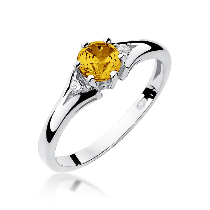 Inel Aur 9K cu Citrin 0.50 ct si Diamante Naturale 0.03 ct