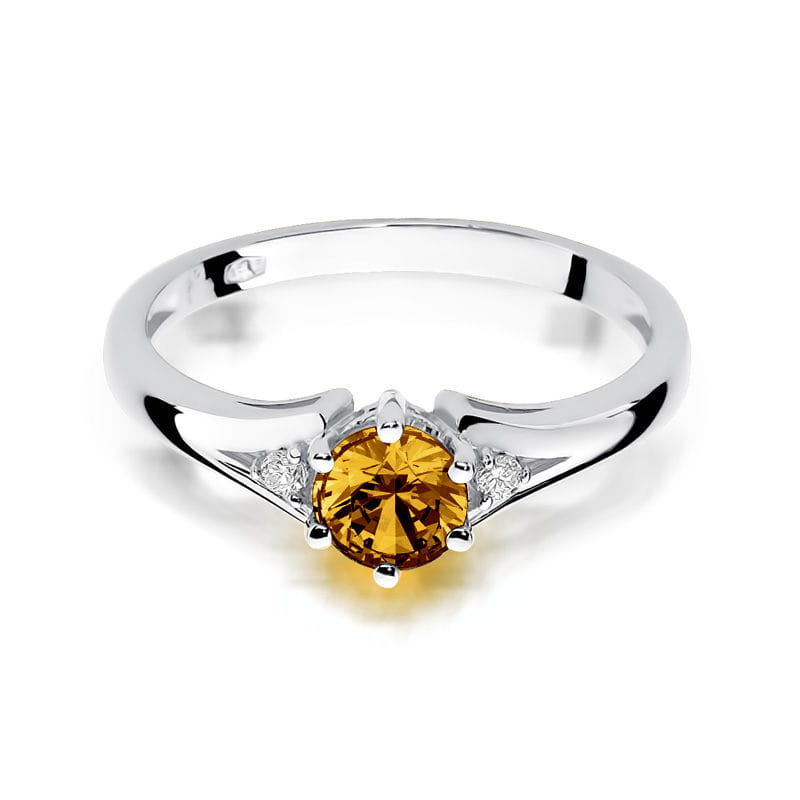 Inel Aur 9K cu Citrin 0.50 ct si Diamante Naturale 0.03 ct