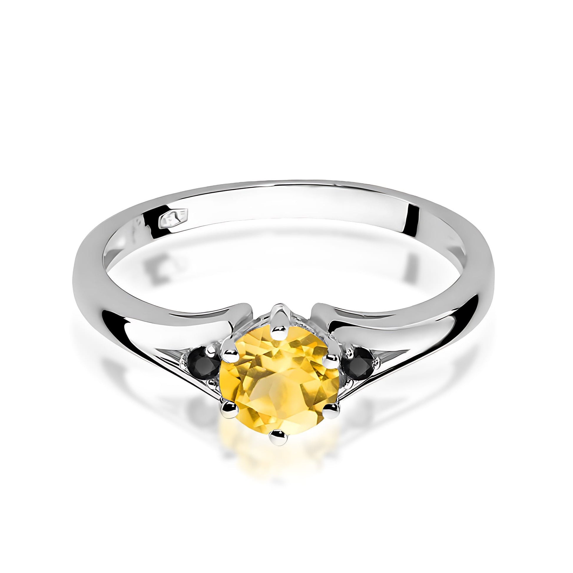 Inel Aur 9K cu Citrin 0.50 ct si Diamante Naturale Negre 0.03 ct