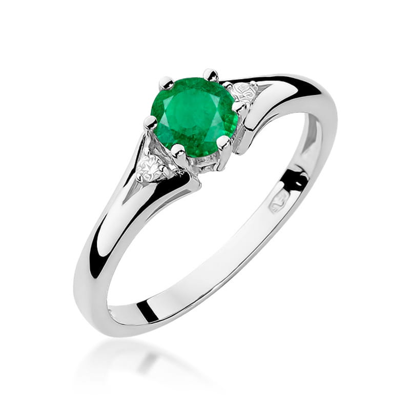 Inel Aur 9K cu Smarald 0.50 ct si Diamante Naturale 0.03 ct
