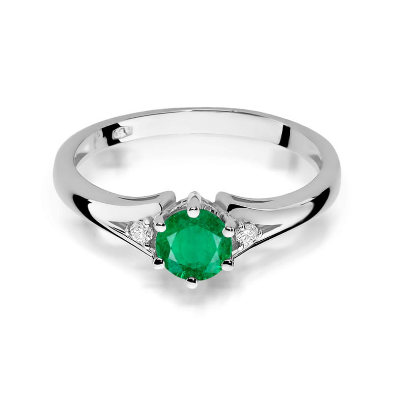 Inel Aur 9K cu Smarald 0.50 ct si Diamante Naturale 0.03 ct