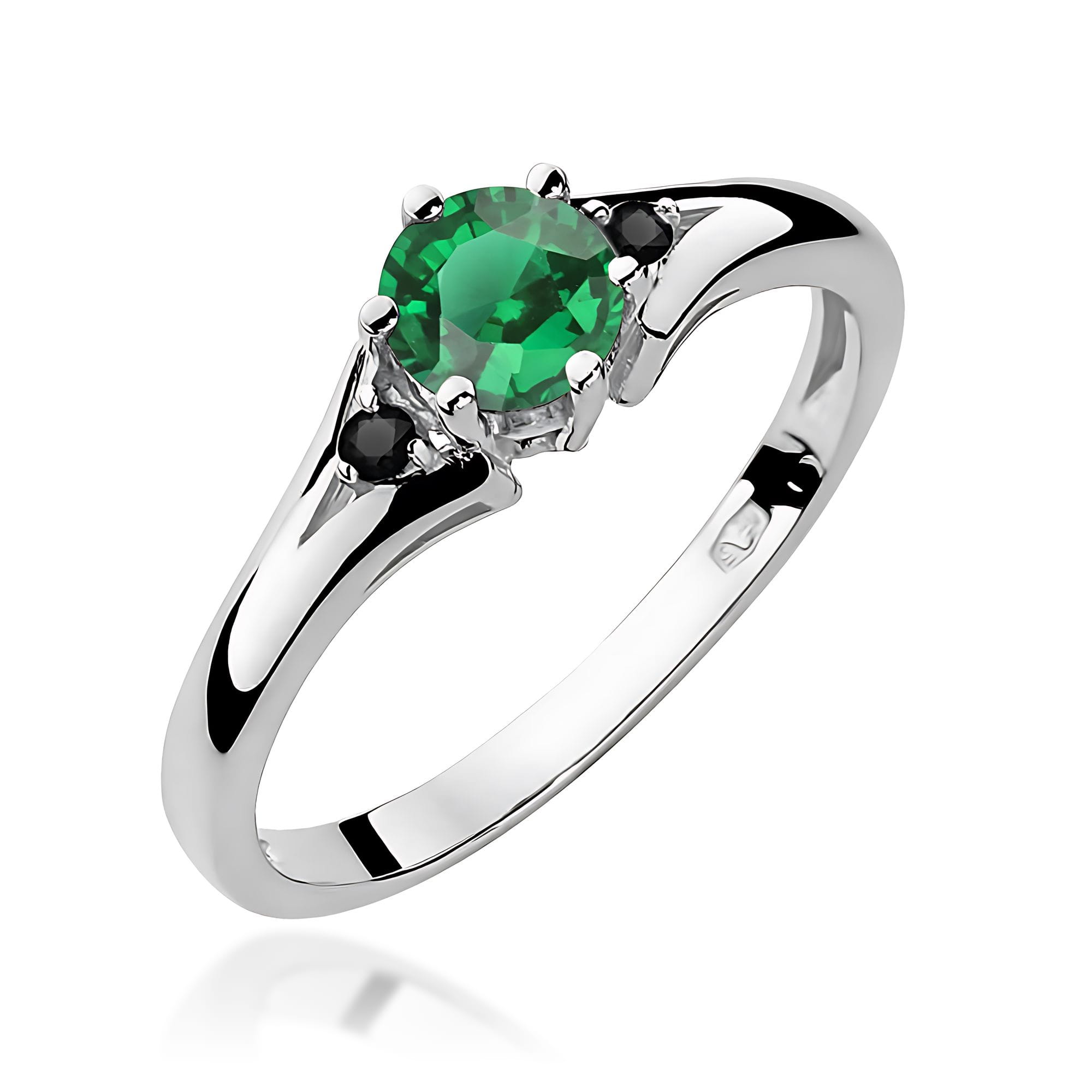 Inel Aur 9K cu Smarald 0.50 ct si Diamante Naturale Negre 0.03 ct