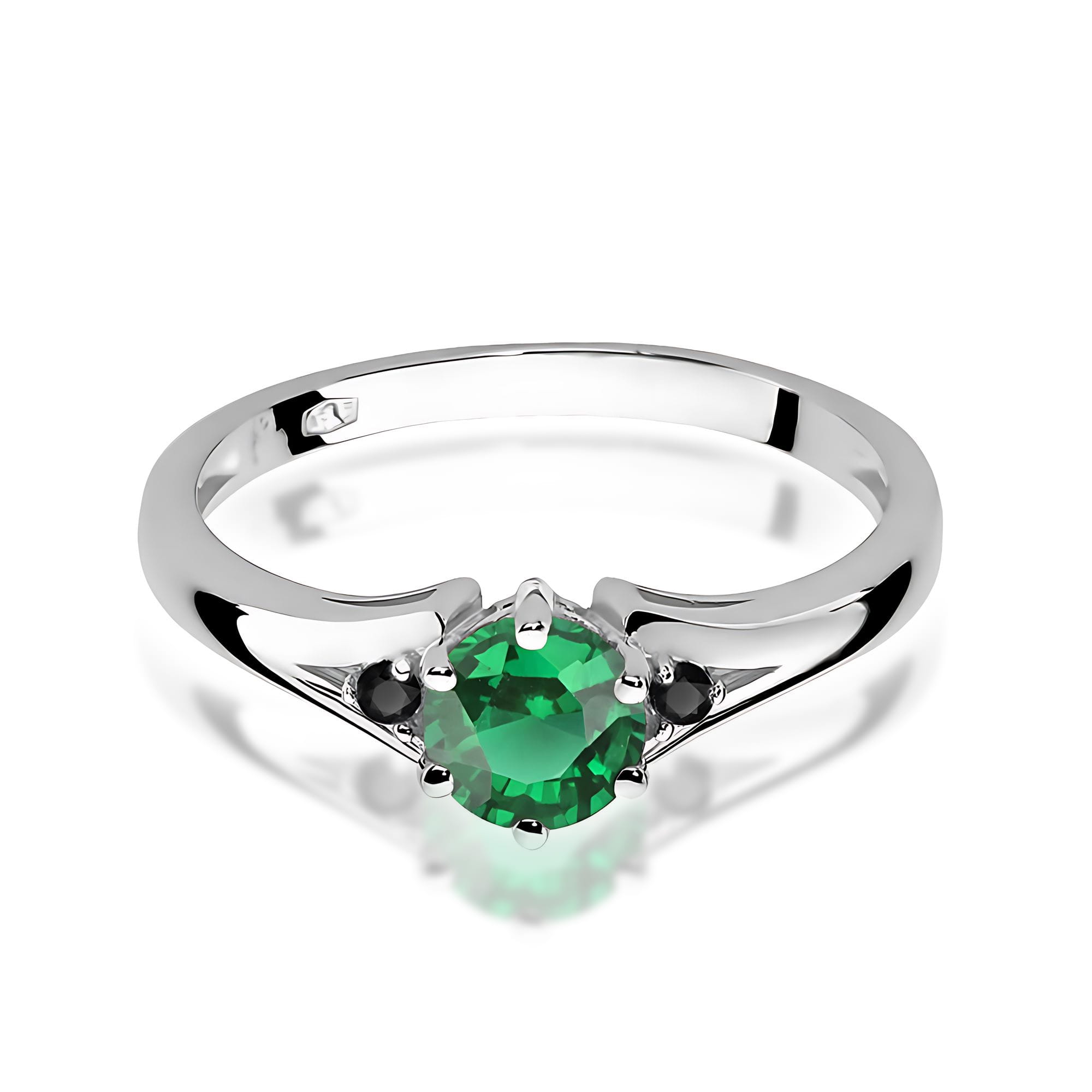 Inel Aur 9K cu Smarald 0.50 ct si Diamante Naturale Negre 0.03 ct