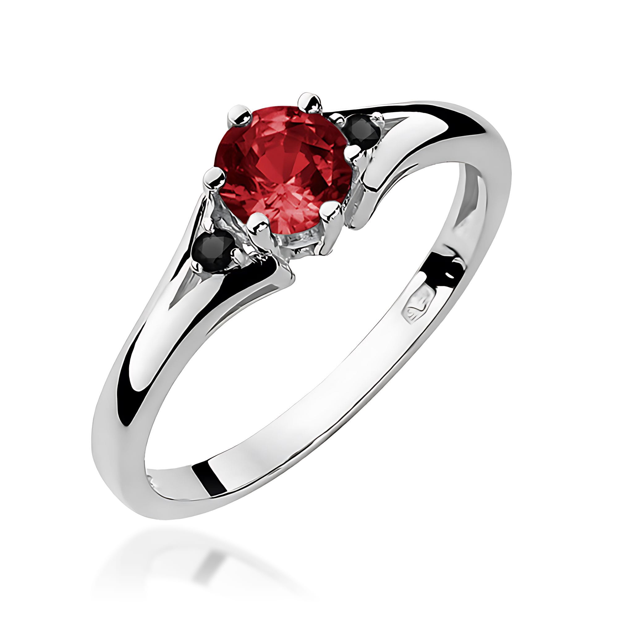 Inel Aur 9K cu Granat 0.60 ct si Diamante Naturale Negre 0.03 ct
