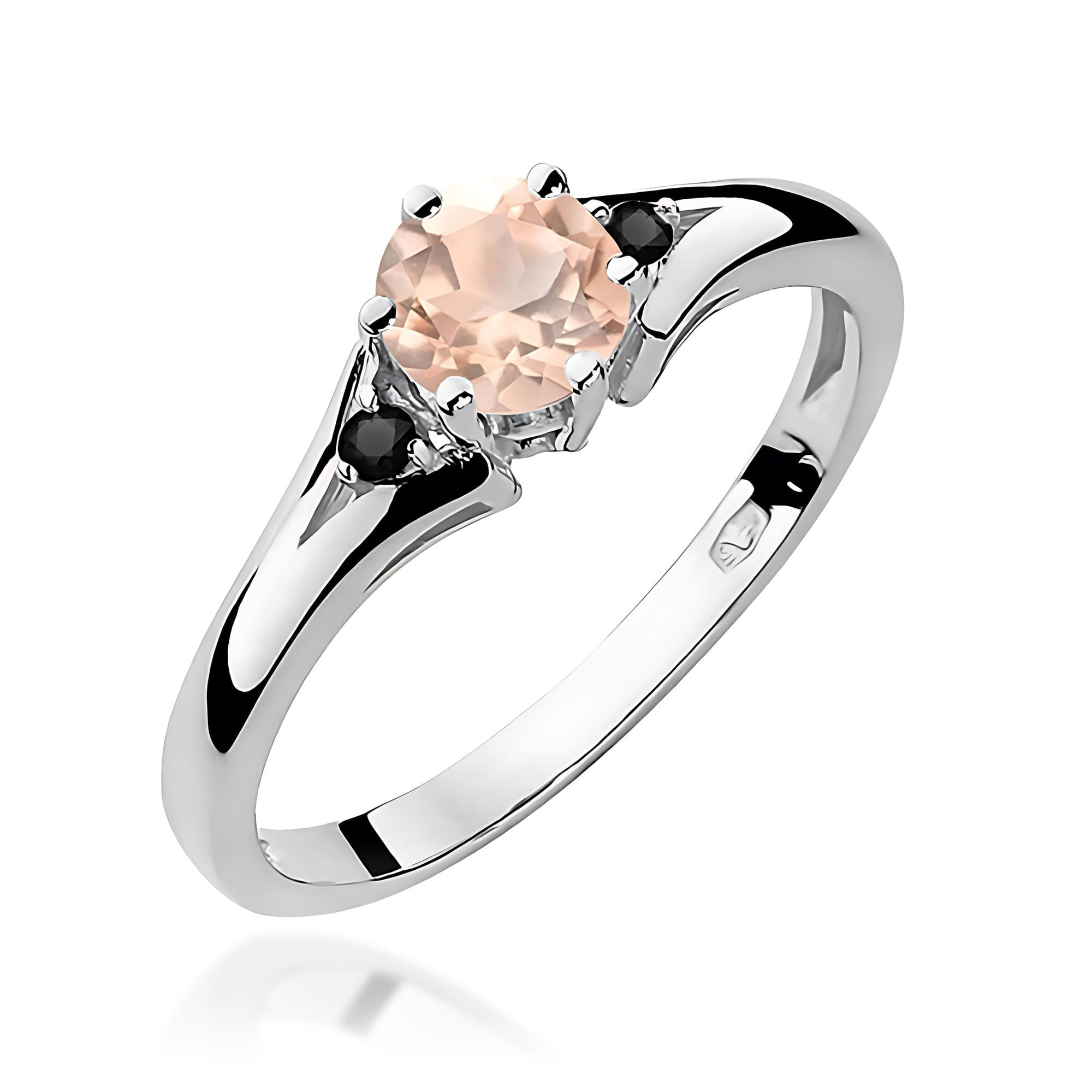 Inel Aur 9K cu Morganit 0.40 ct si Diamante Naturale Negre 0.03 ct
