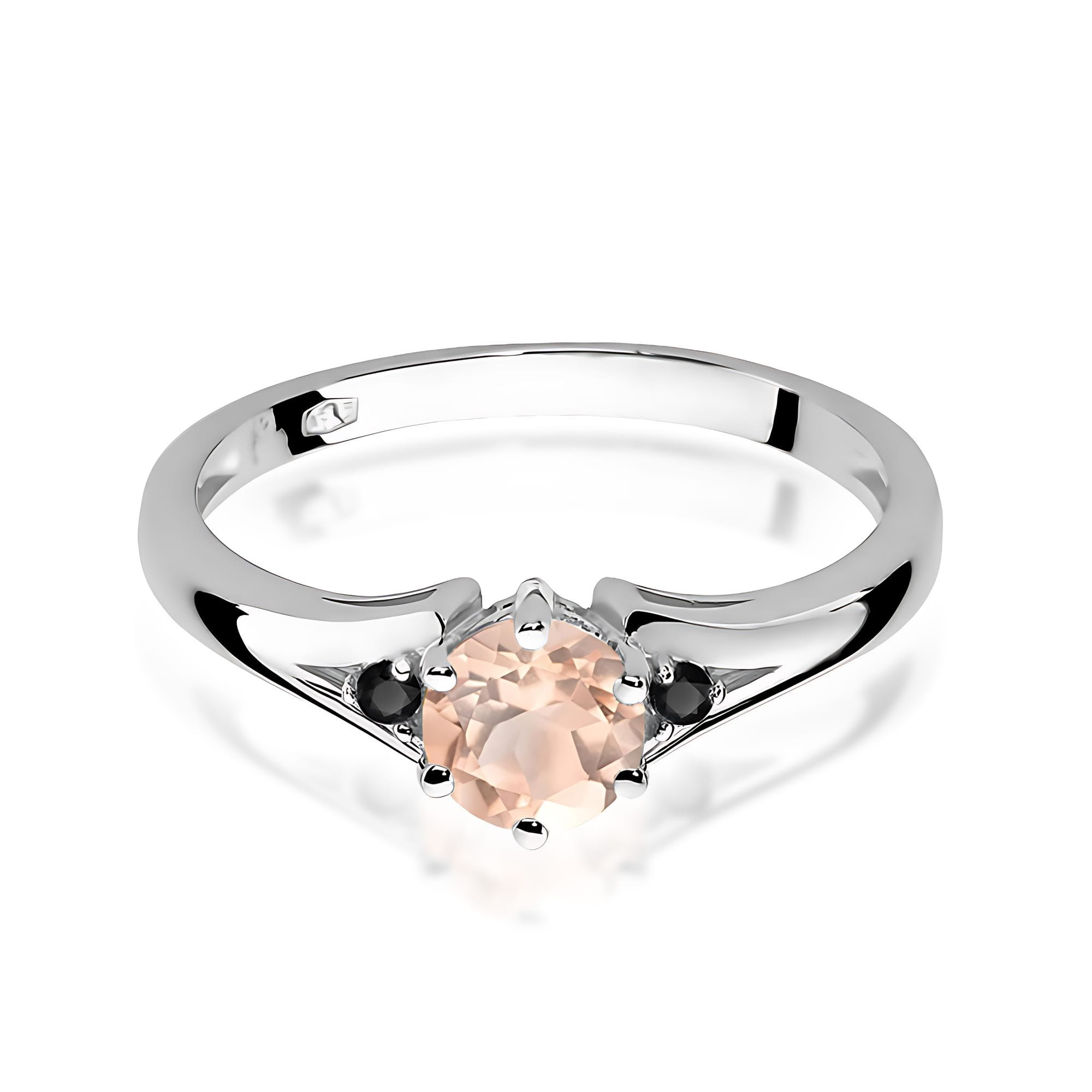 Inel Aur 9K cu Morganit 0.40 ct si Diamante Naturale Negre 0.03 ct