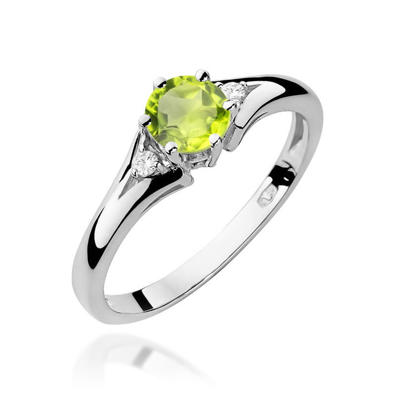 Inel Aur 9K cu Peridot 0.60 ct si Diamante Naturale 0.03 ct