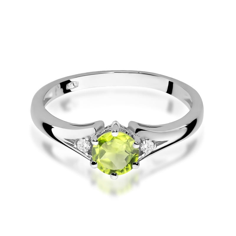 Inel Aur 9K cu Peridot 0.60 ct si Diamante Naturale 0.03 ct