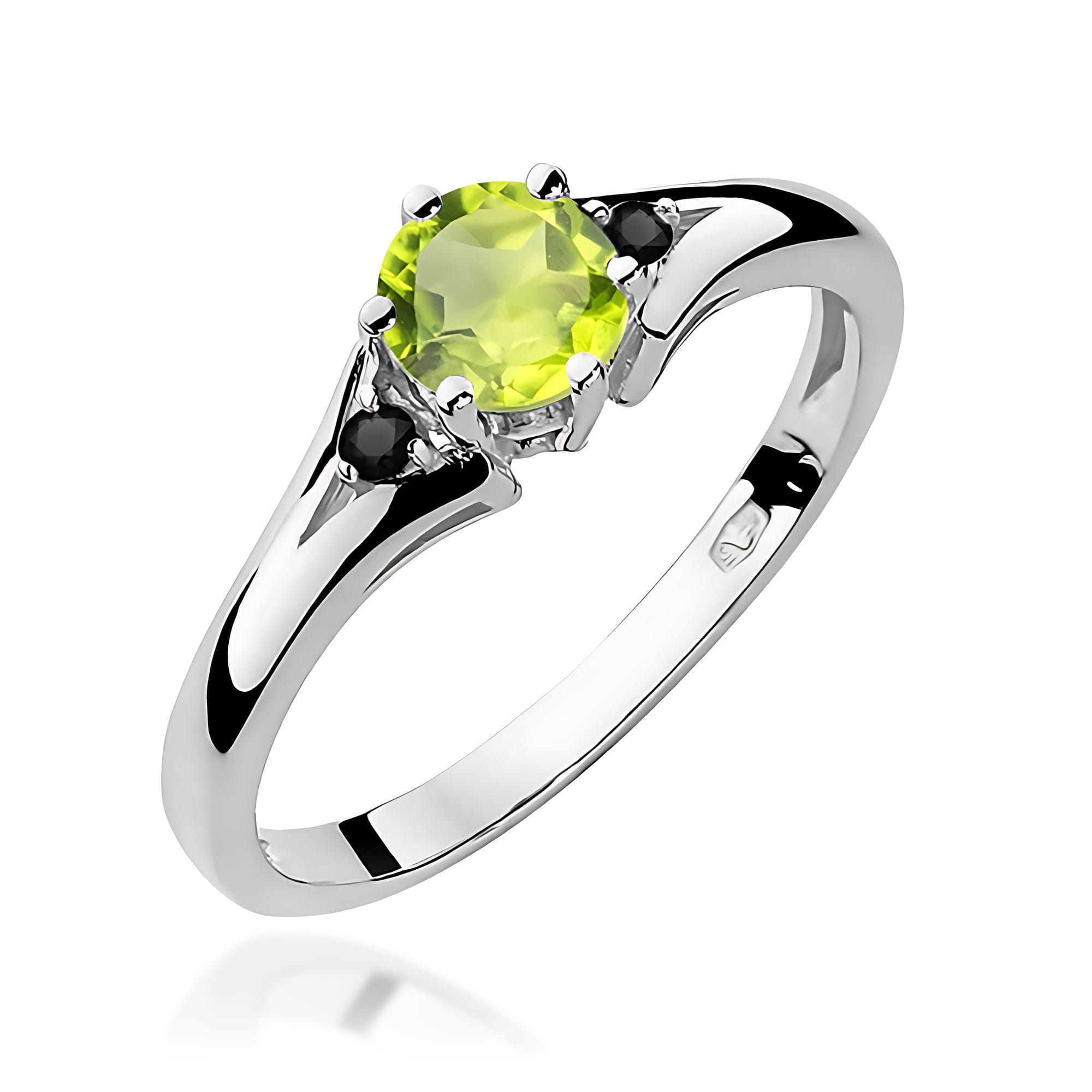 Inel Aur 9K cu Peridot 0.60 ct si Diamante Naturale Negre 0.03 ct