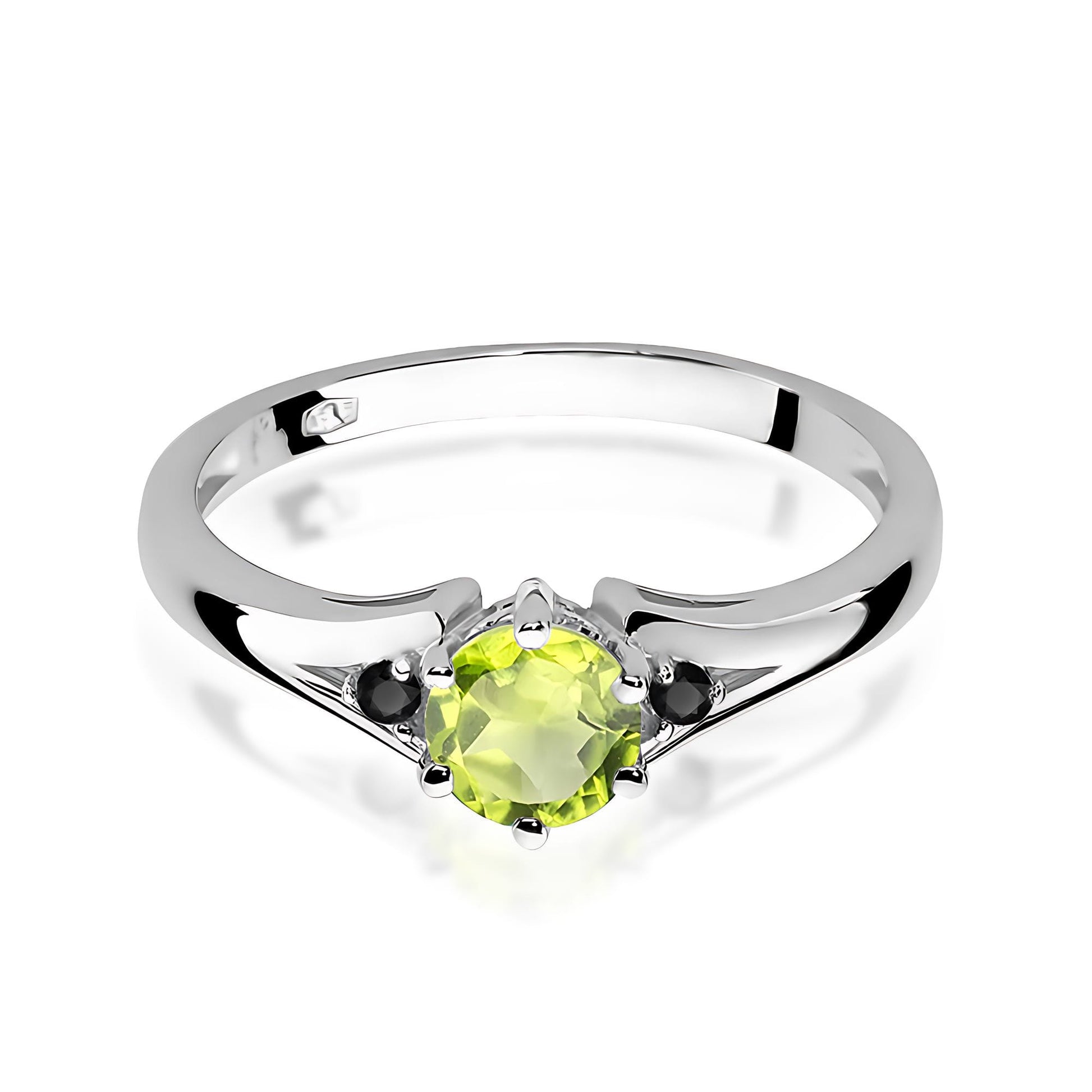 Inel Aur 9K cu Peridot 0.60 ct si Diamante Naturale Negre 0.03 ct