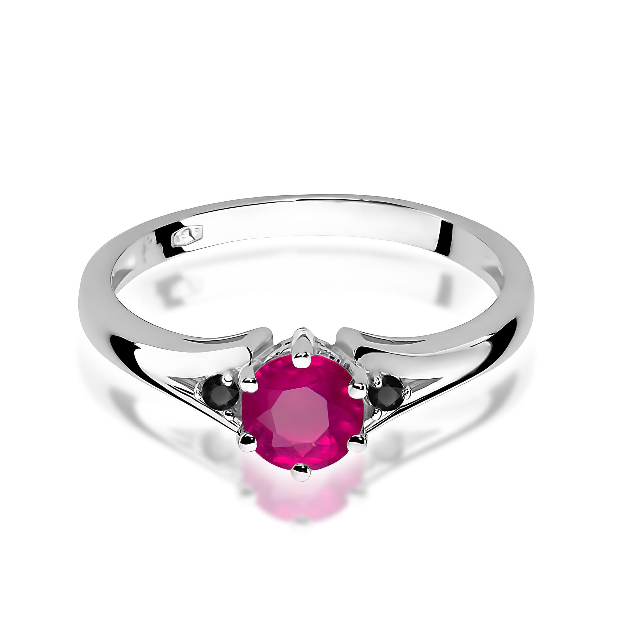 Inel Aur 9K cu Rhodolite 0.60 ct si Diamante Naturale Negre 0.03 ct