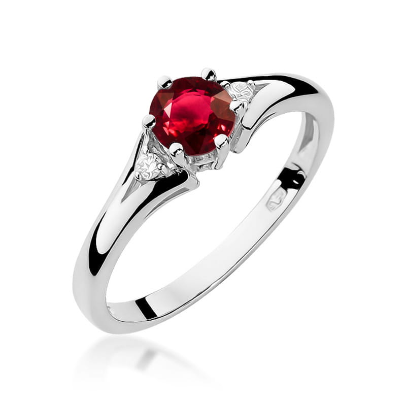 Inel Aur 9K cu Rubin 0.60 ct si Diamante Naturale 0.03 ct
