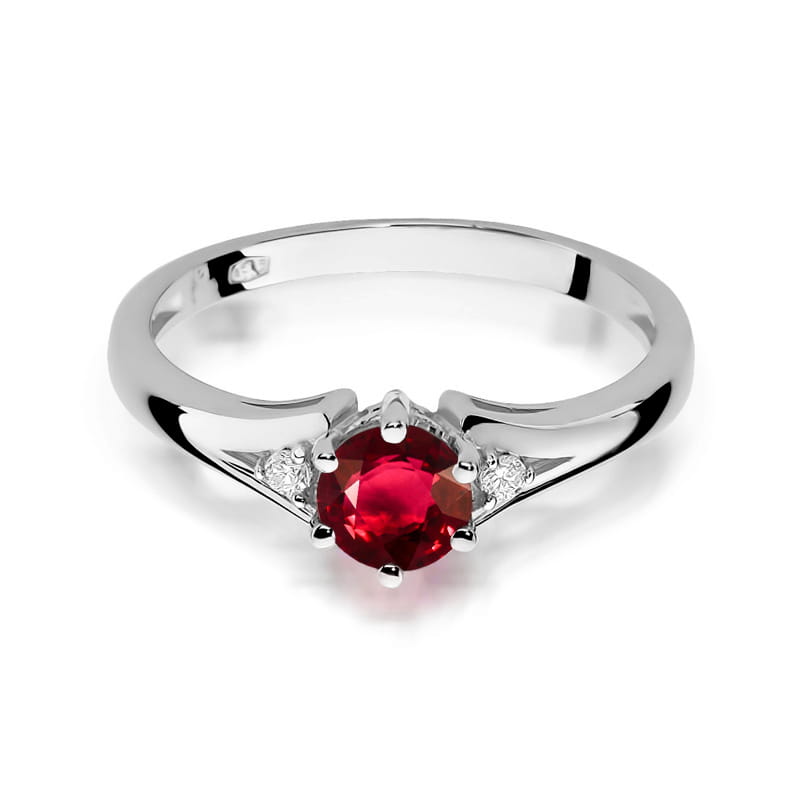 Inel Aur 9K cu Rubin 0.60 ct si Diamante Naturale 0.03 ct