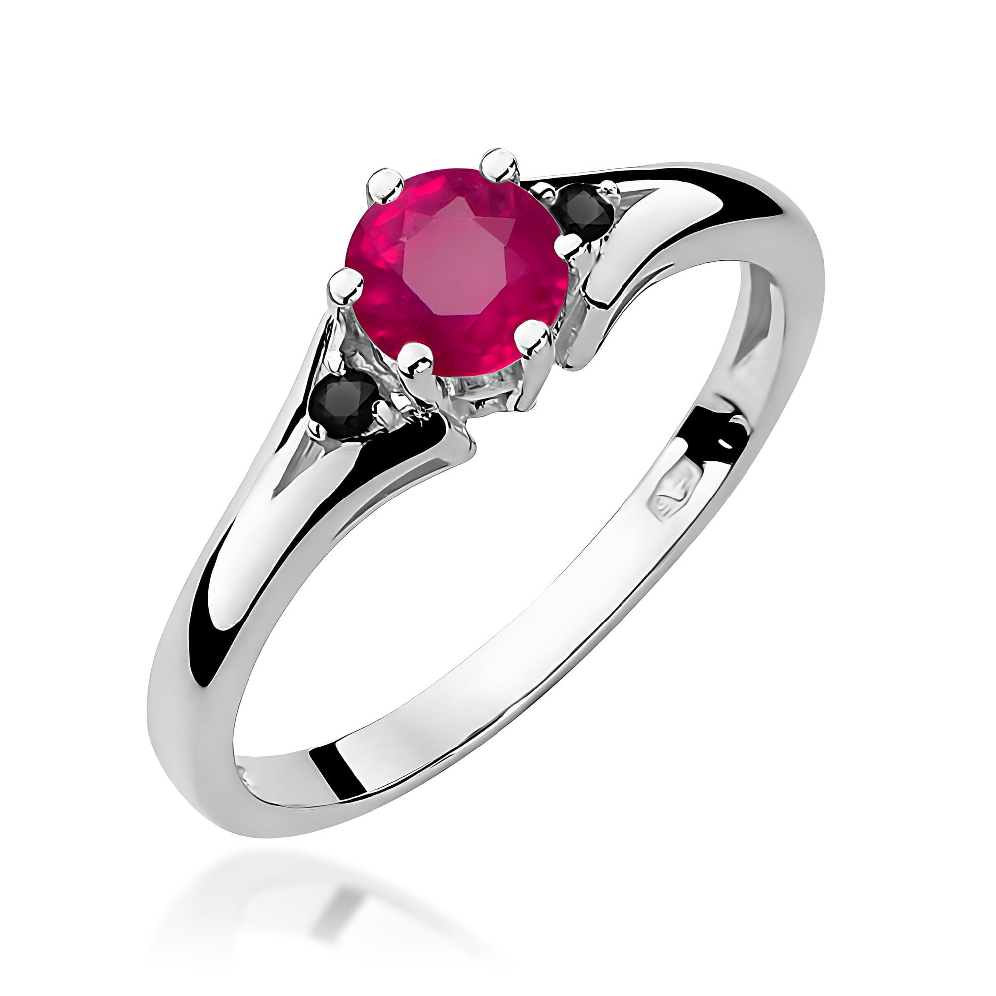 Inel Aur 9K cu Rubin 0.60 ct si Diamante Naturale Negre 0.03 ct