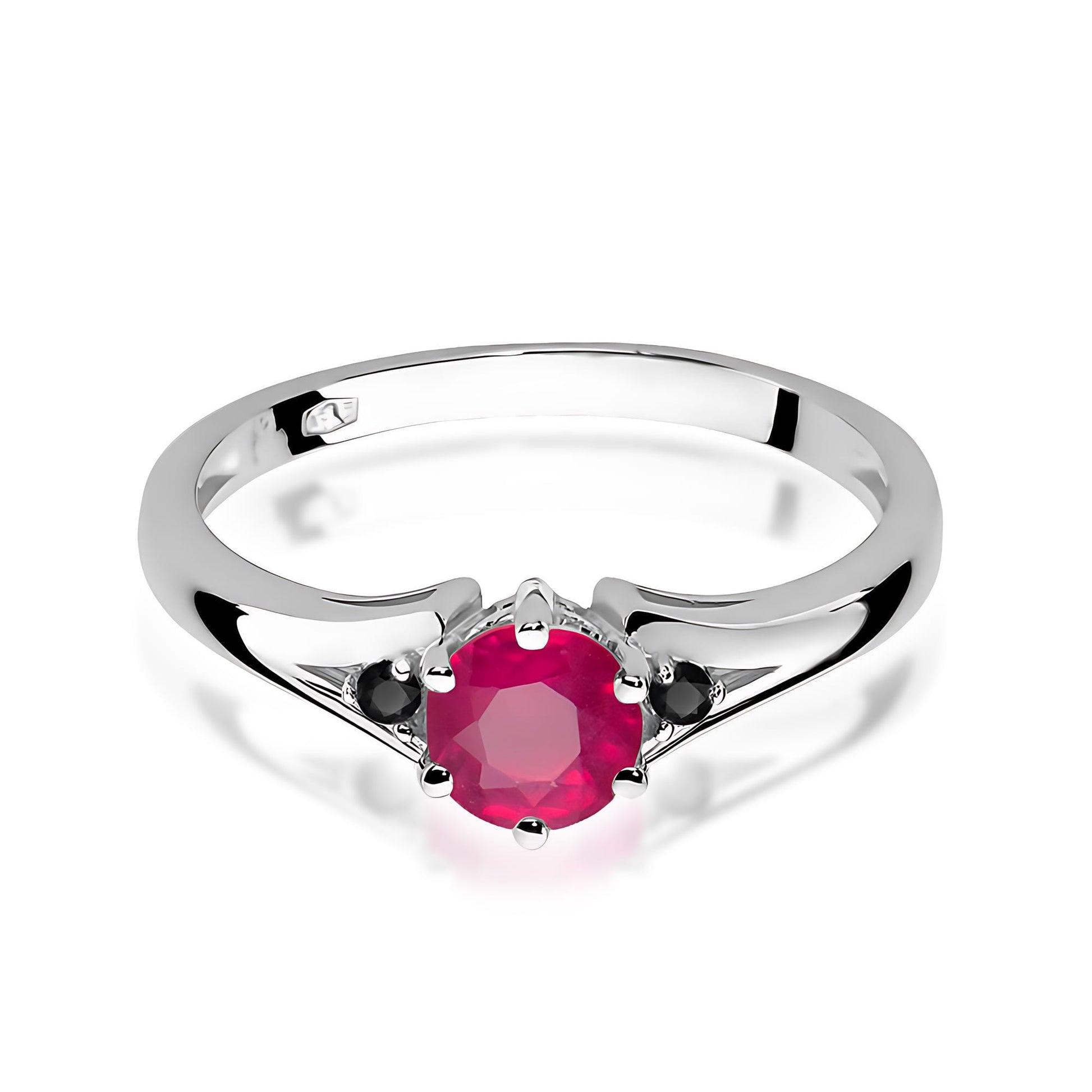 Inel Aur 9K cu Rubin 0.60 ct si Diamante Naturale Negre 0.03 ct