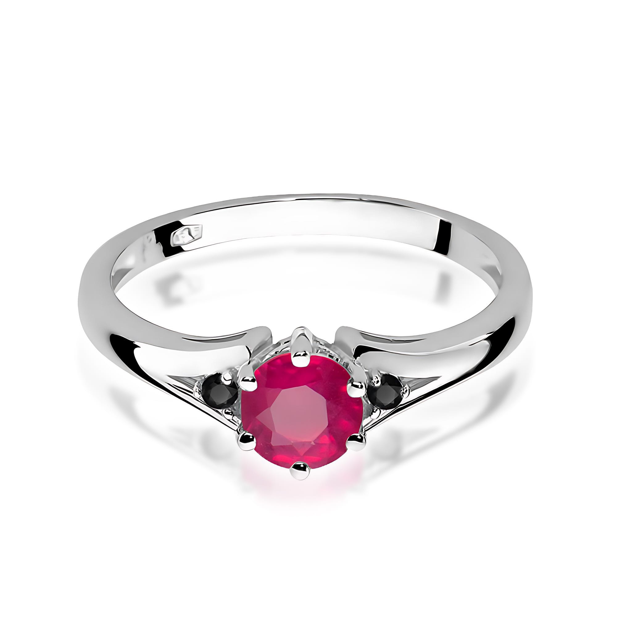 Inel Aur 9K cu Rubin 0.60 ct si Diamante Naturale Negre 0.03 ct