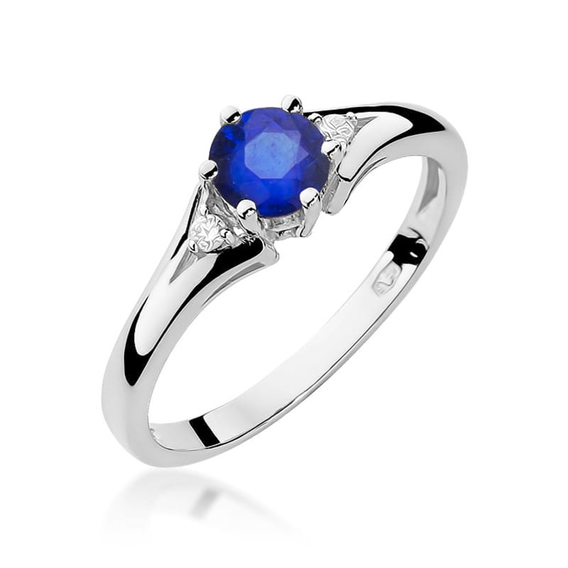 Inel Aur 9K cu Safir 0.50 ct si Diamante Naturale 0.03 ct