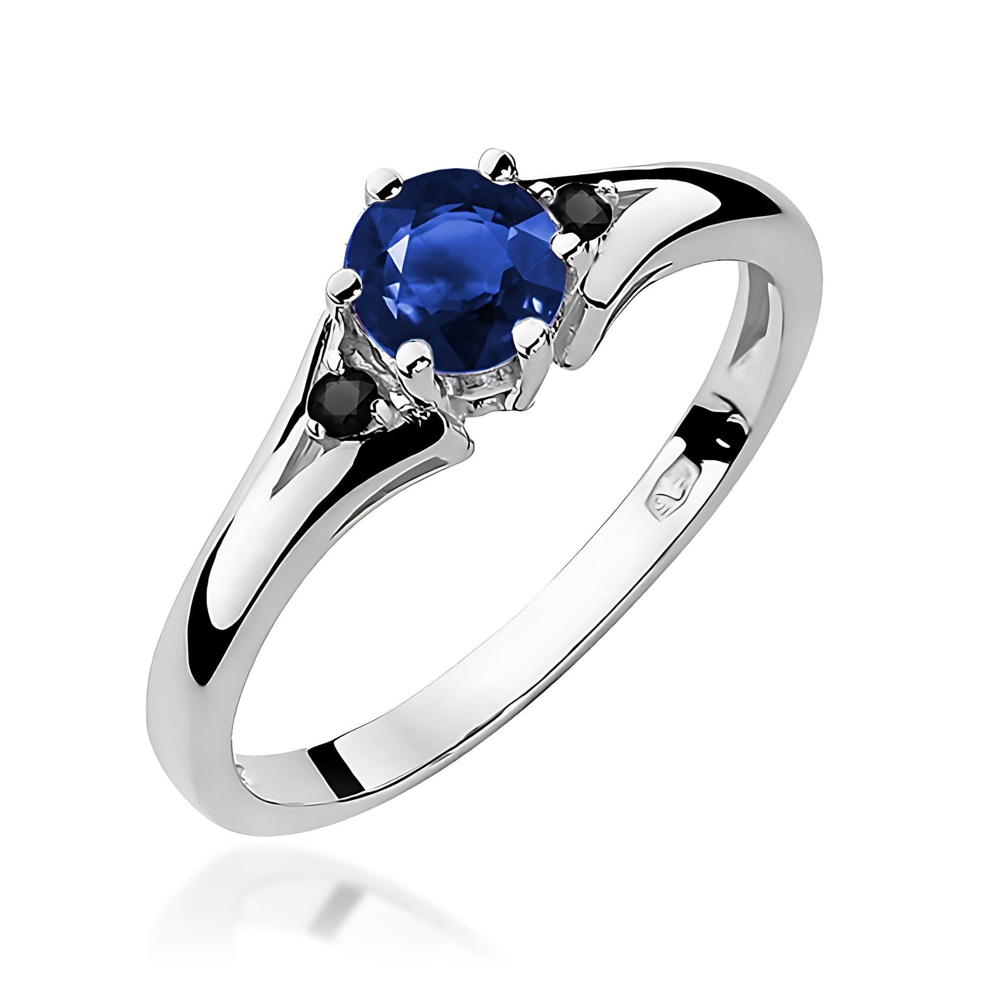 Inel Aur 9K cu Safir 0.50 ct si Diamante Naturale Negre 0.03 ct