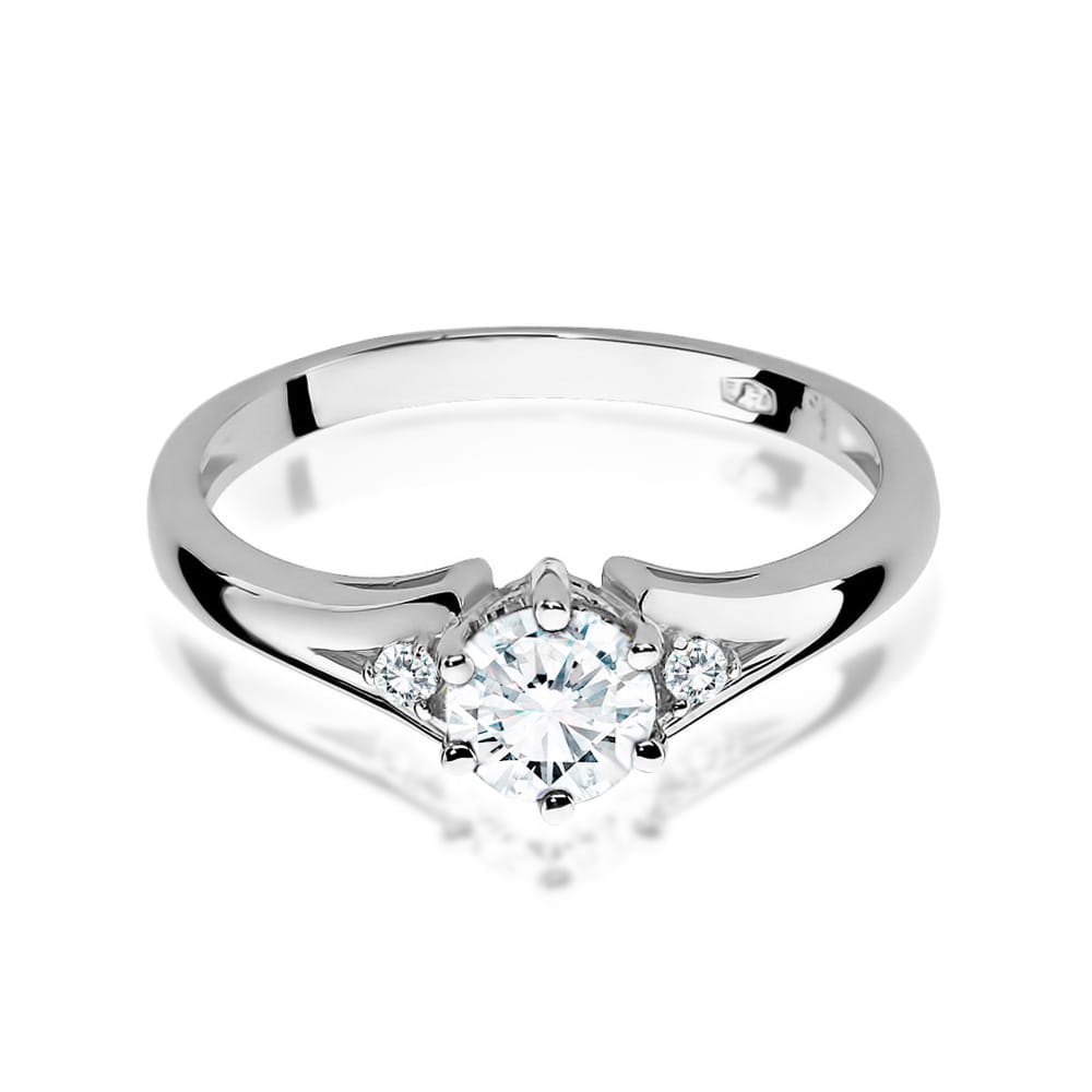 Inel Aur 9K cu Safir Alb 0.60 ct si Diamante Naturale 0.03 ct