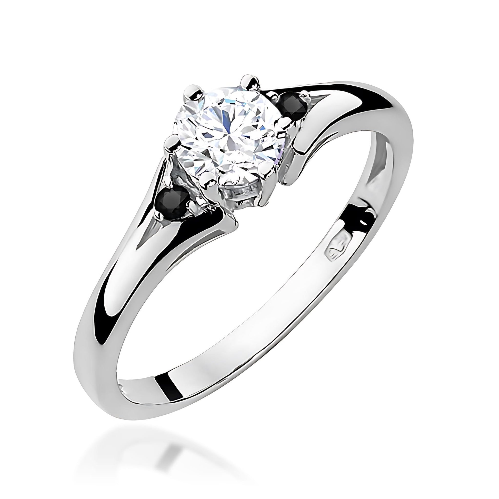 Inel Aur 9K cu Safir Alb 0.60 ct si Diamante Naturale Negre 0.03 ct