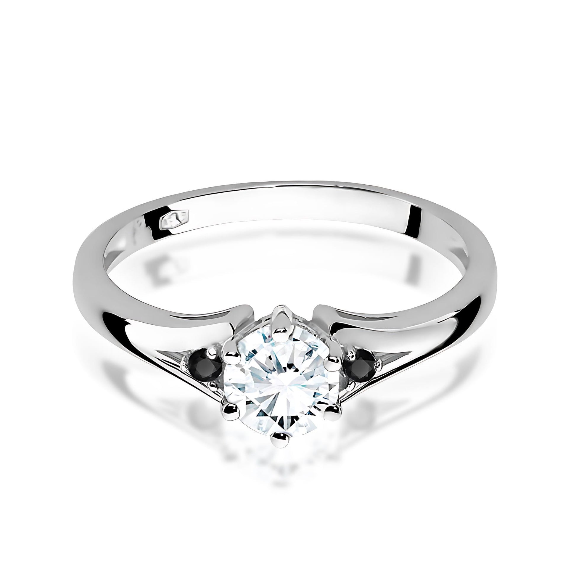Inel Aur 9K cu Safir Alb 0.60 ct si Diamante Naturale Negre 0.03 ct