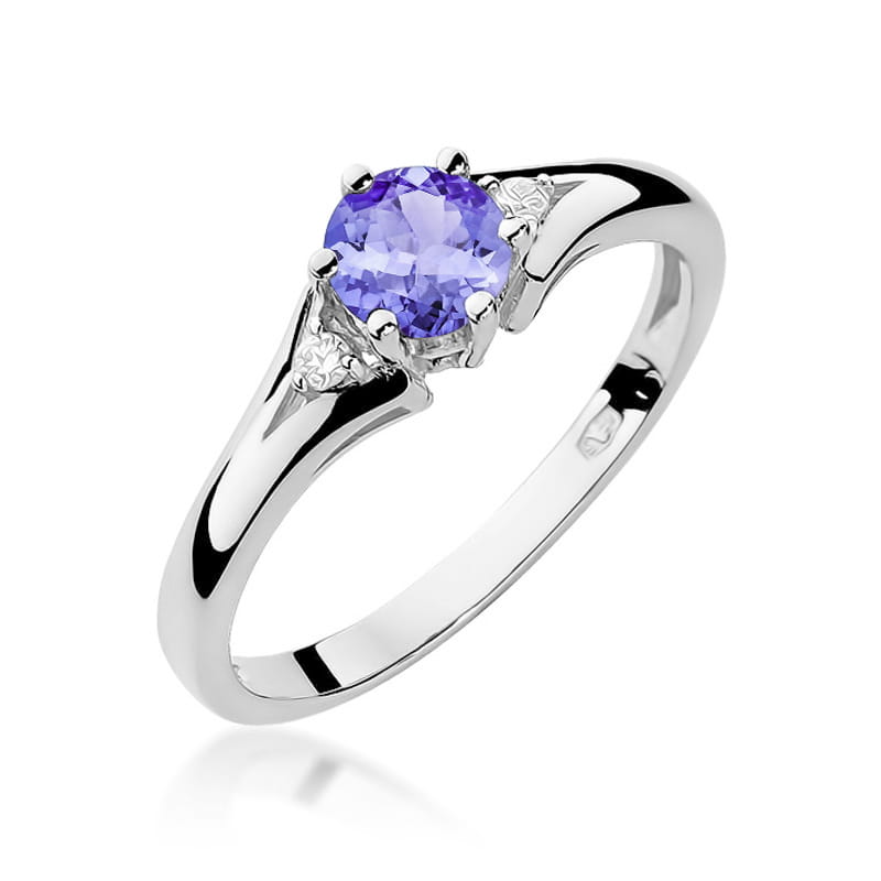 Inel Aur 9K cu Tanzanit 0.50 ct si Diamante Naturale 0.03 ct