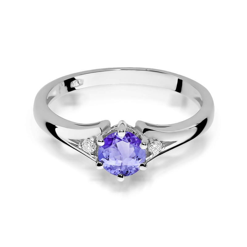 Inel Aur 9K cu Tanzanit 0.50 ct si Diamante Naturale 0.03 ct