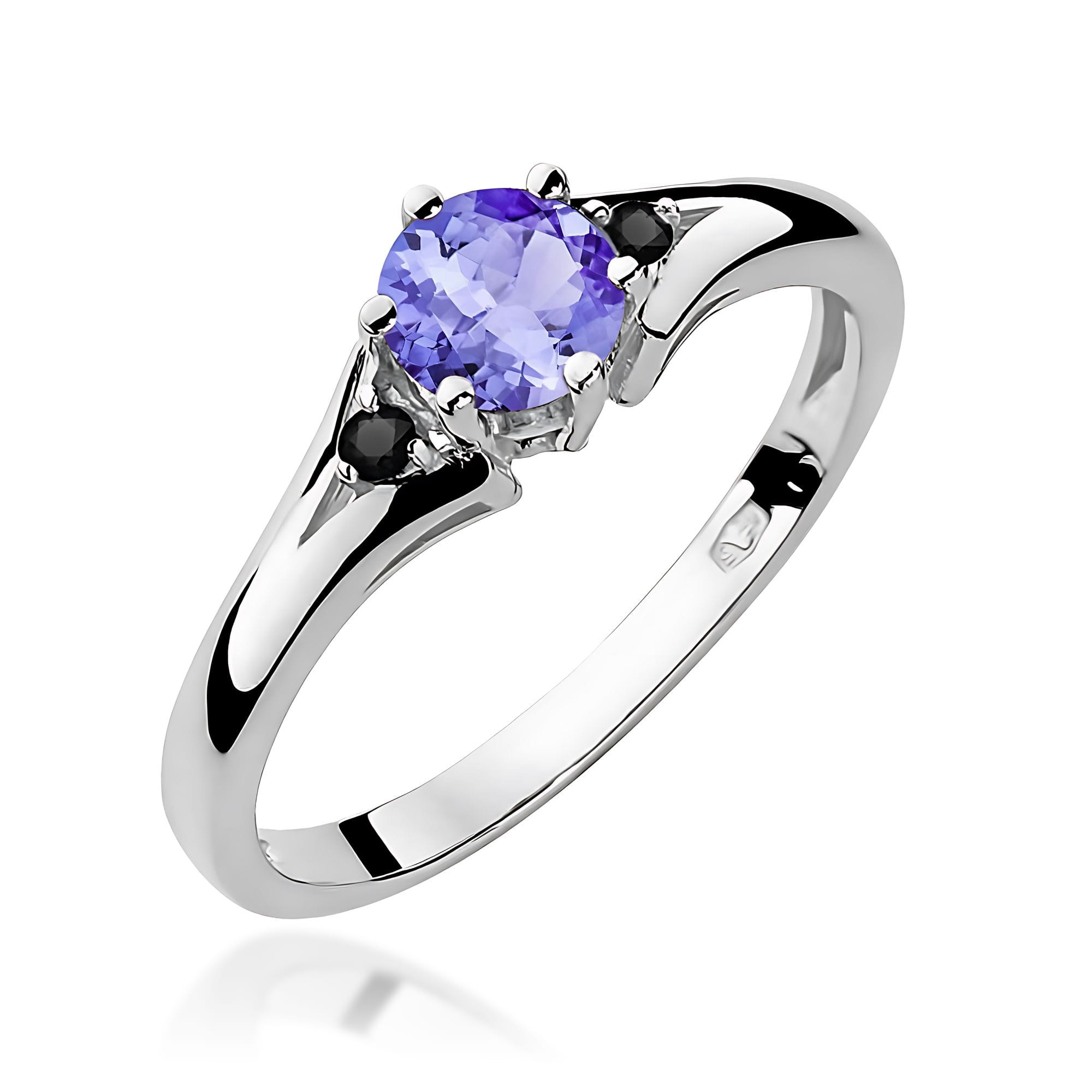 Inel Aur 9K cu Tanzanit 0.50 ct si Diamante Naturale Negre 0.03 ct