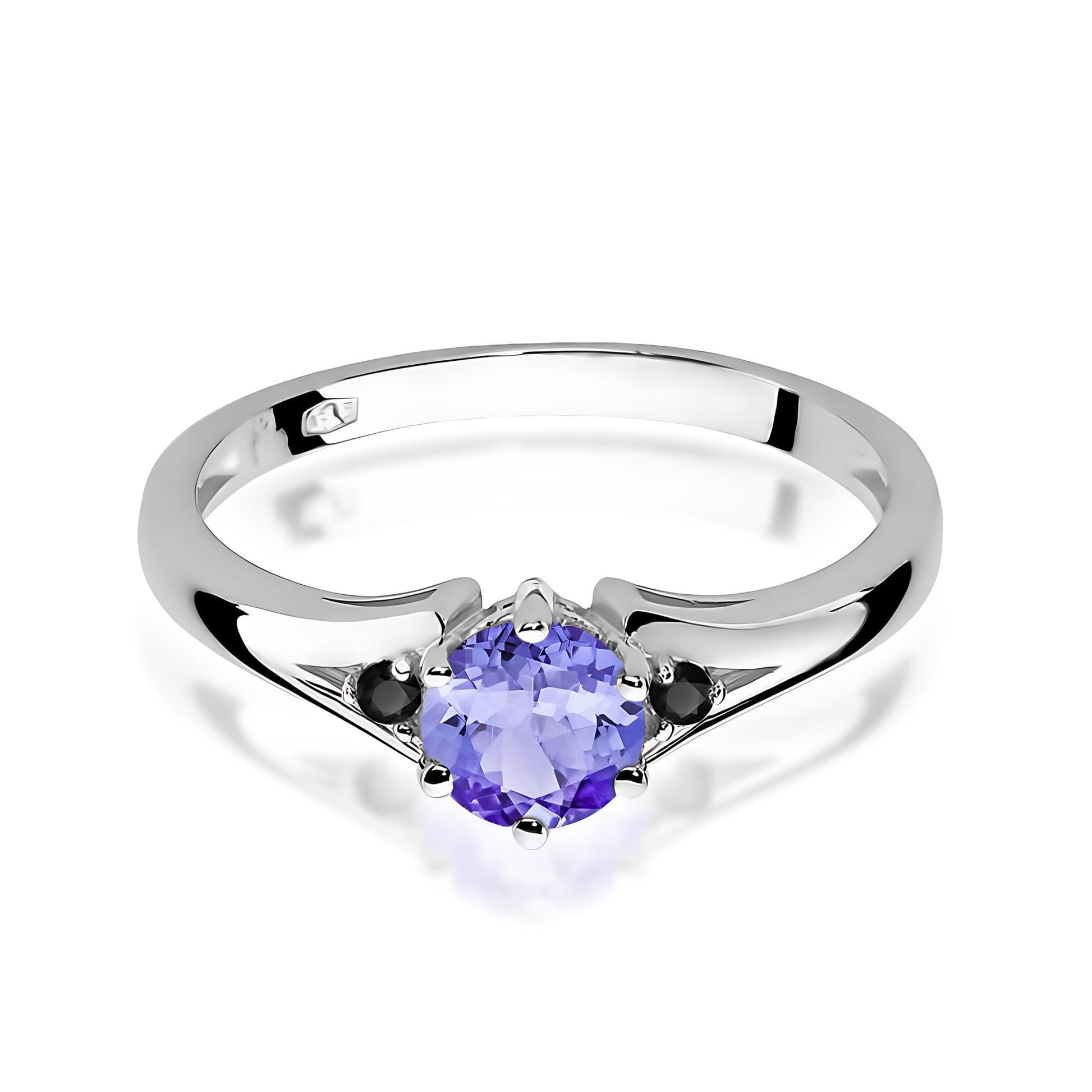 Inel Aur 9K cu Tanzanit 0.50 ct si Diamante Naturale Negre 0.03 ct