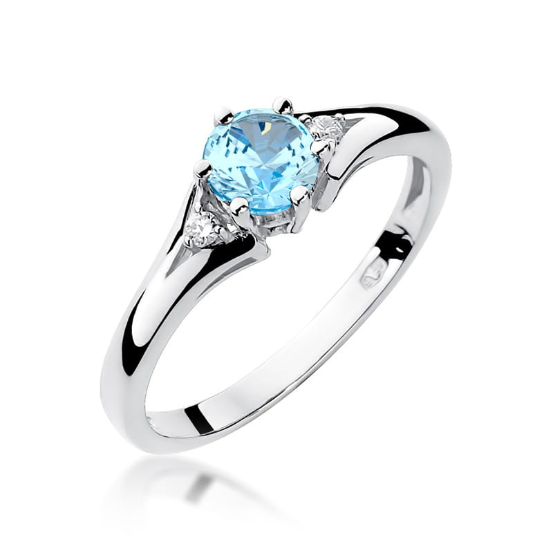 Inel Aur 9K cu Topaz Swiss 0.50 ct si Diamante Naturale 0.03 ct