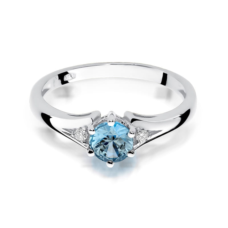 Inel Aur 9K cu Topaz Swiss 0.50 ct si Diamante Naturale 0.03 ct