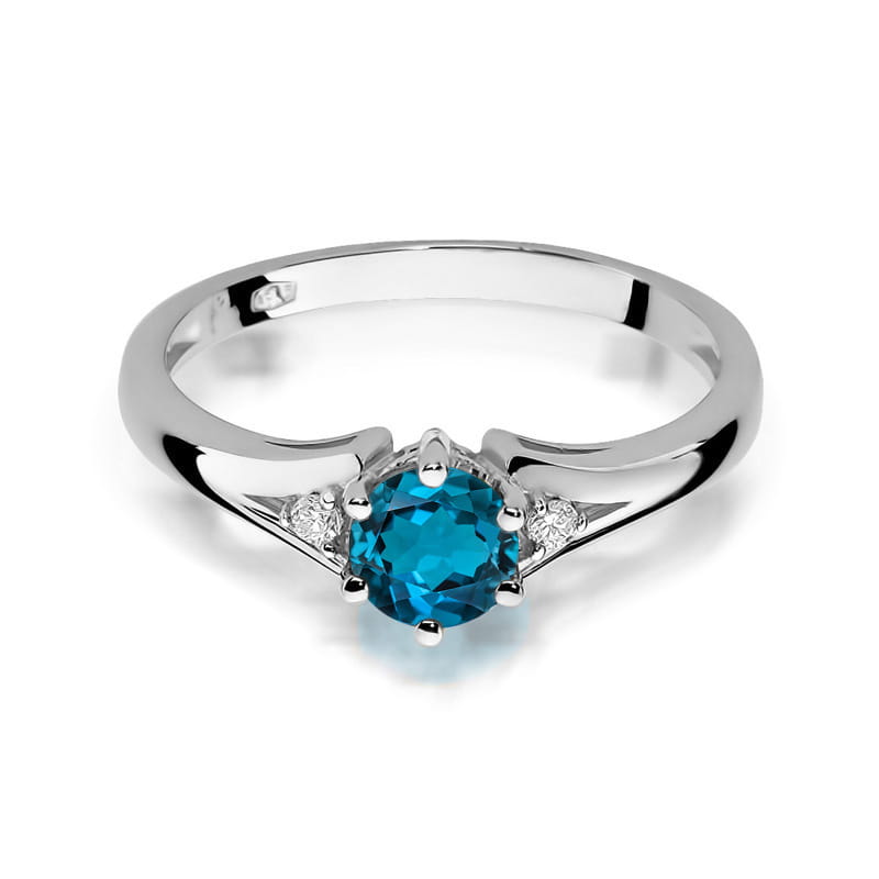 Inel Aur 9K cu Topaz London Blue 0.50 ct si Diamante Naturale 0.03 ct