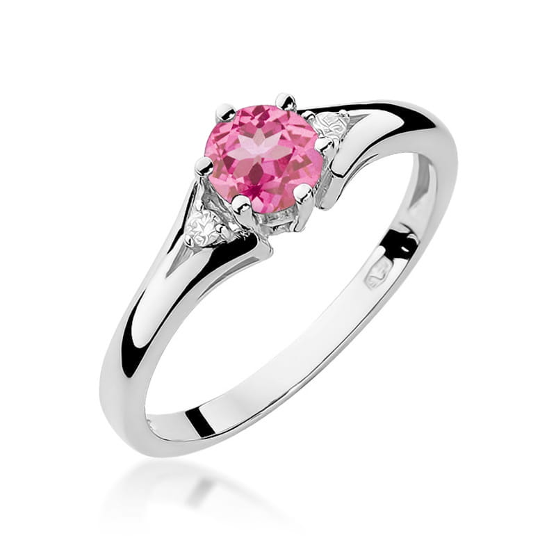 Inel Aur 9K cu Topaz Roz 0.60 ct si Diamante Naturale 0.03 ct