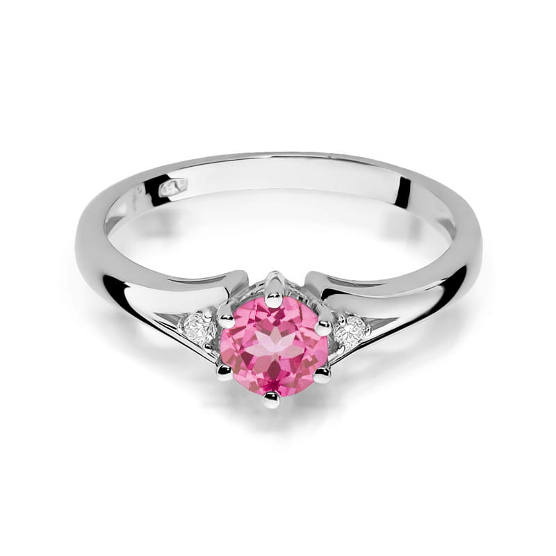 Inel Aur 9K cu Topaz Roz 0.60 ct si Diamante Naturale 0.03 ct