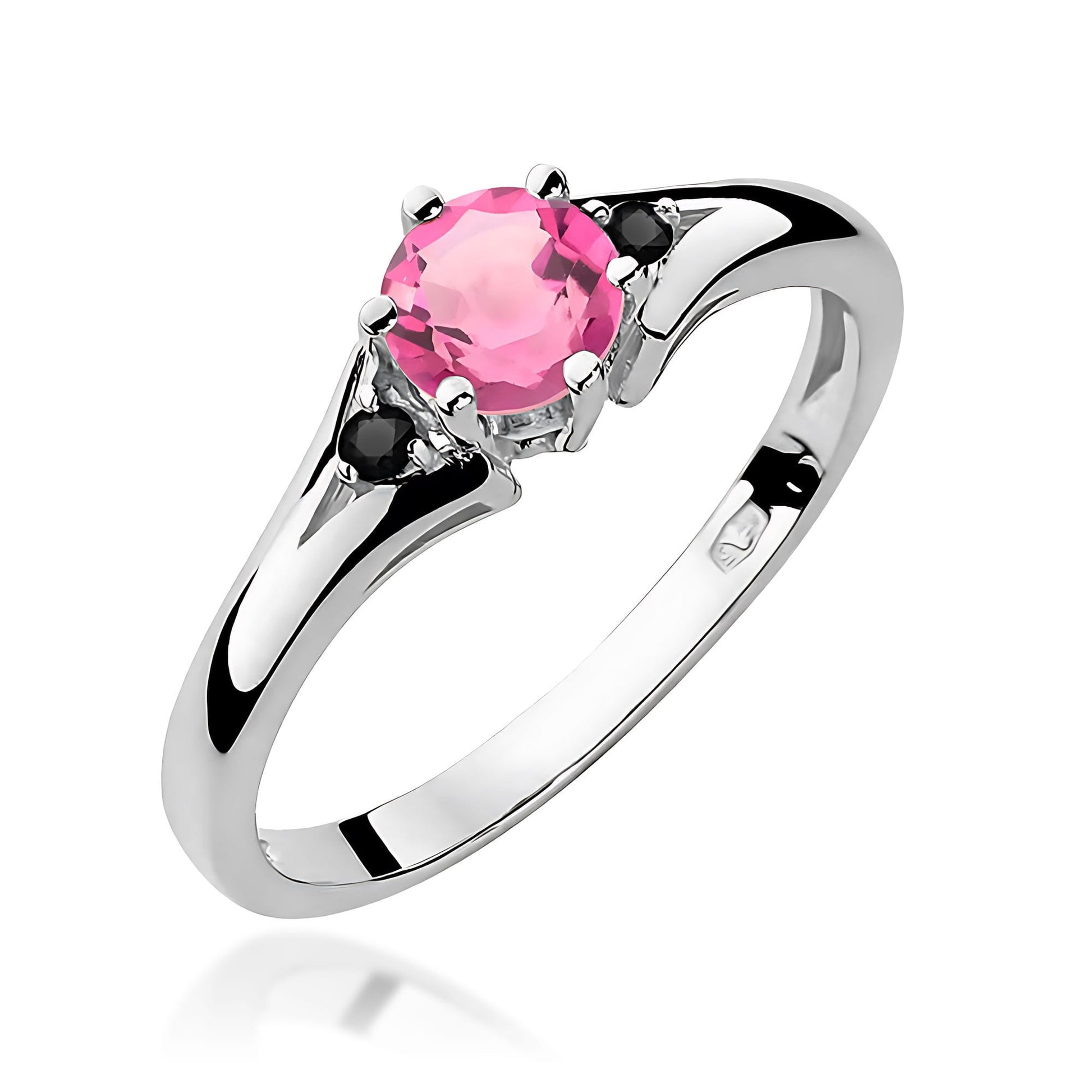 Inel Aur 9K cu Topaz Roz 0.60 ct si Diamante Naturale Negre 0.03 ct